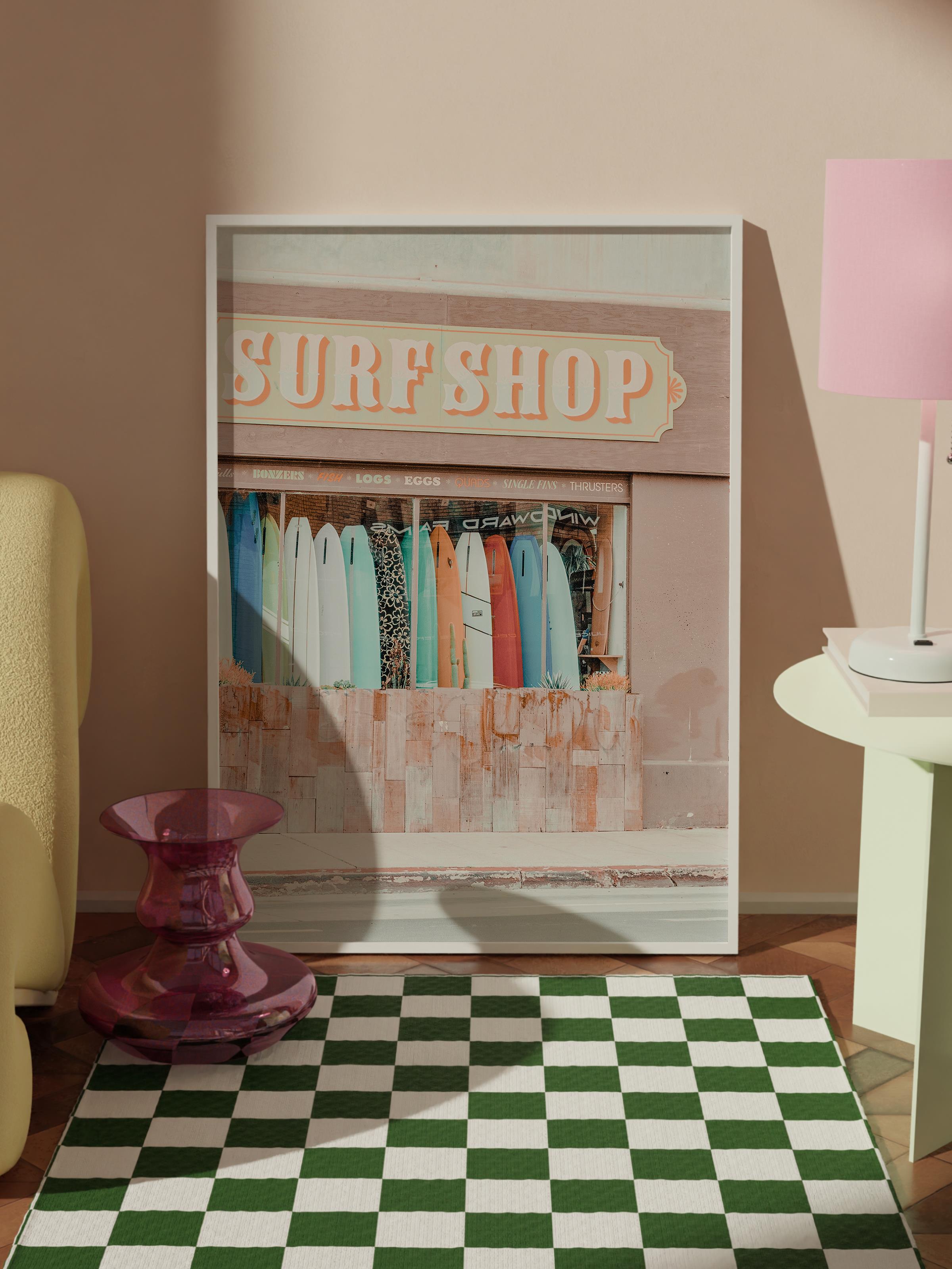 Çerçevesiz Poster, Yaz Temalı Tablo NO:227, Surf Shop Tabelası Fotoğrafı, Bej Poster, Dikey