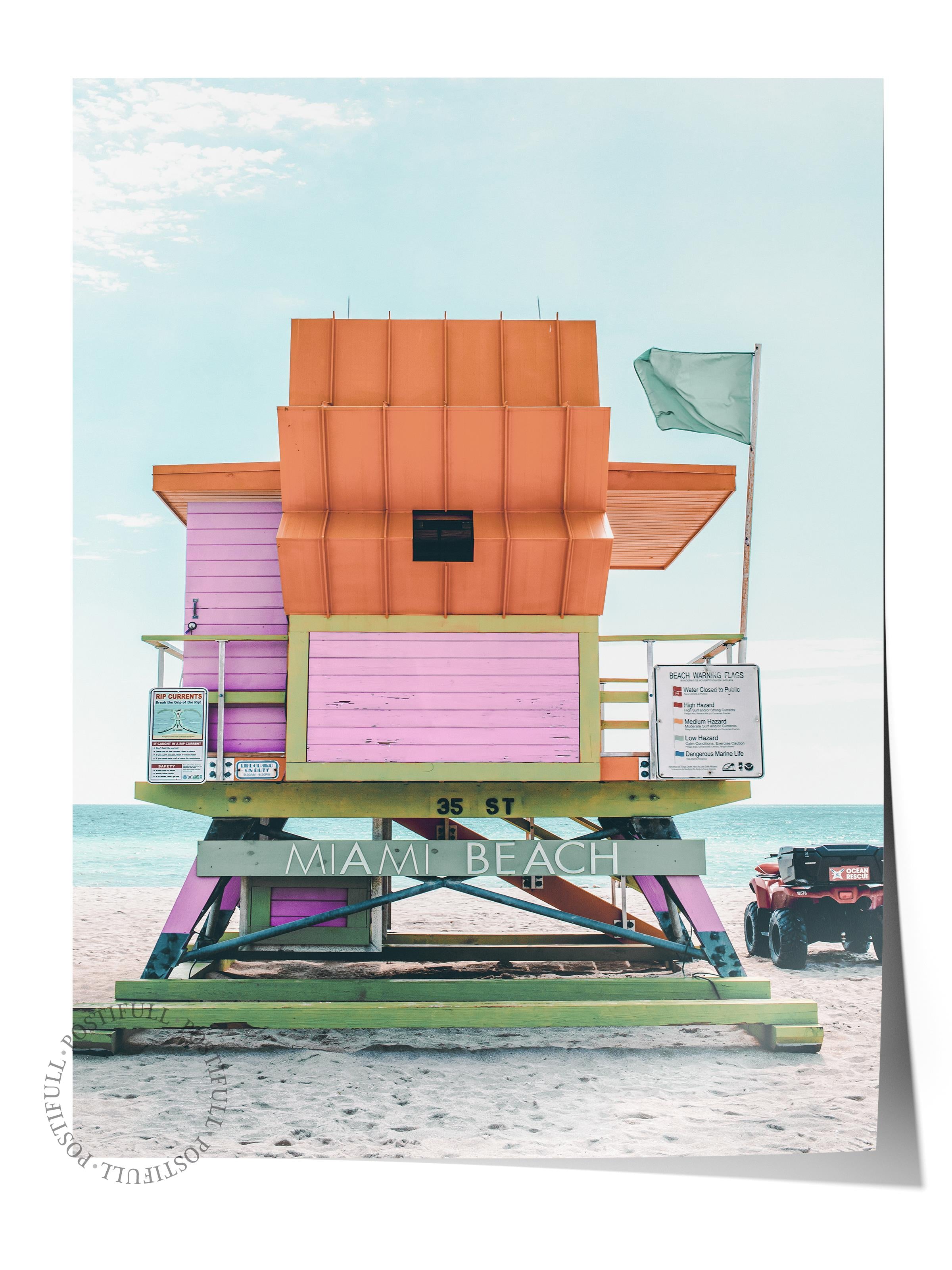 Çerçevesiz Poster, Yaz Temalı Tablo NO:229, Renkli Sahil Evi Fotoğrafı, Pembe Poster, Dikey