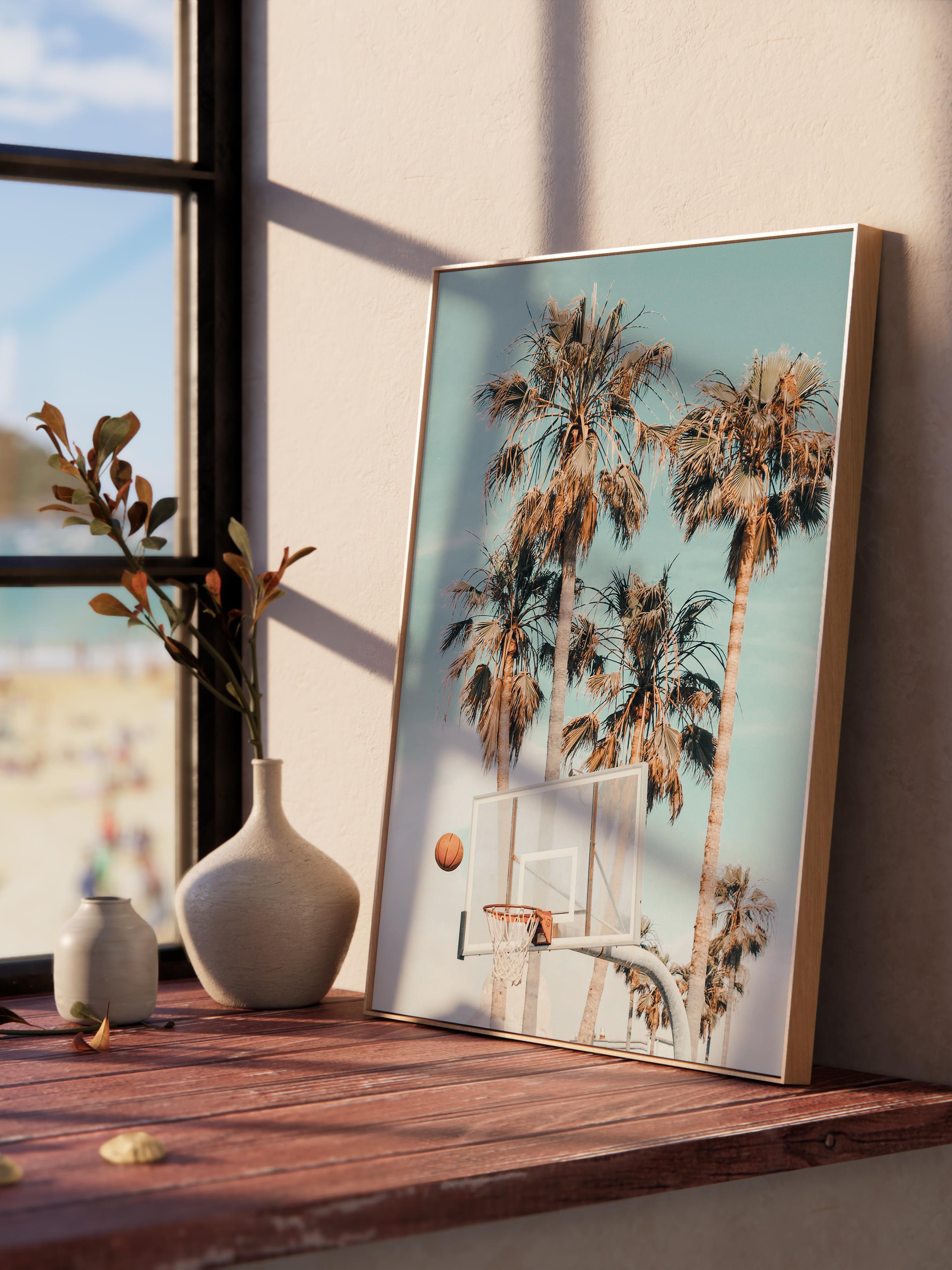 Çerçevesiz Poster, Yaz Temalı Tablo NO:231, Palmiye ve Mavi Gökyüzü Fotoğrafı, Krem Poster, Dikey