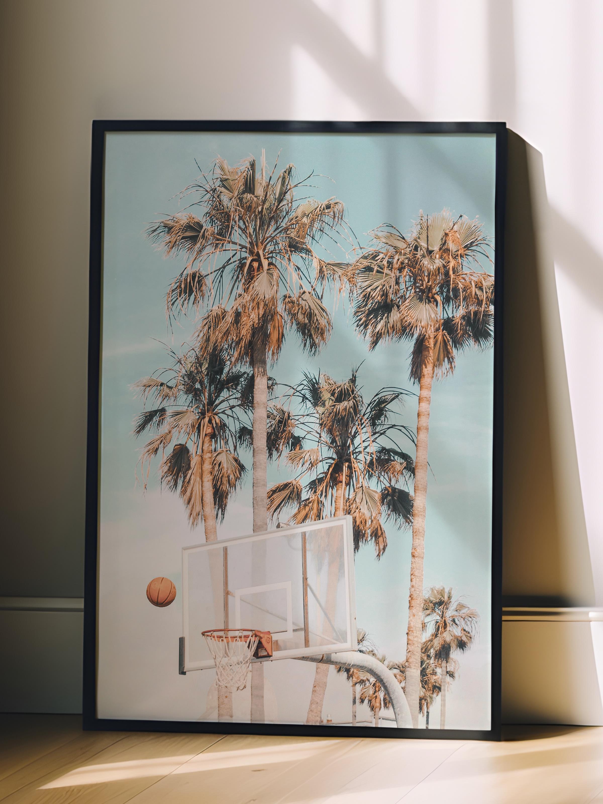 Çerçevesiz Poster, Yaz Temalı Tablo NO:231, Palmiye ve Mavi Gökyüzü Fotoğrafı, Krem Poster, Dikey