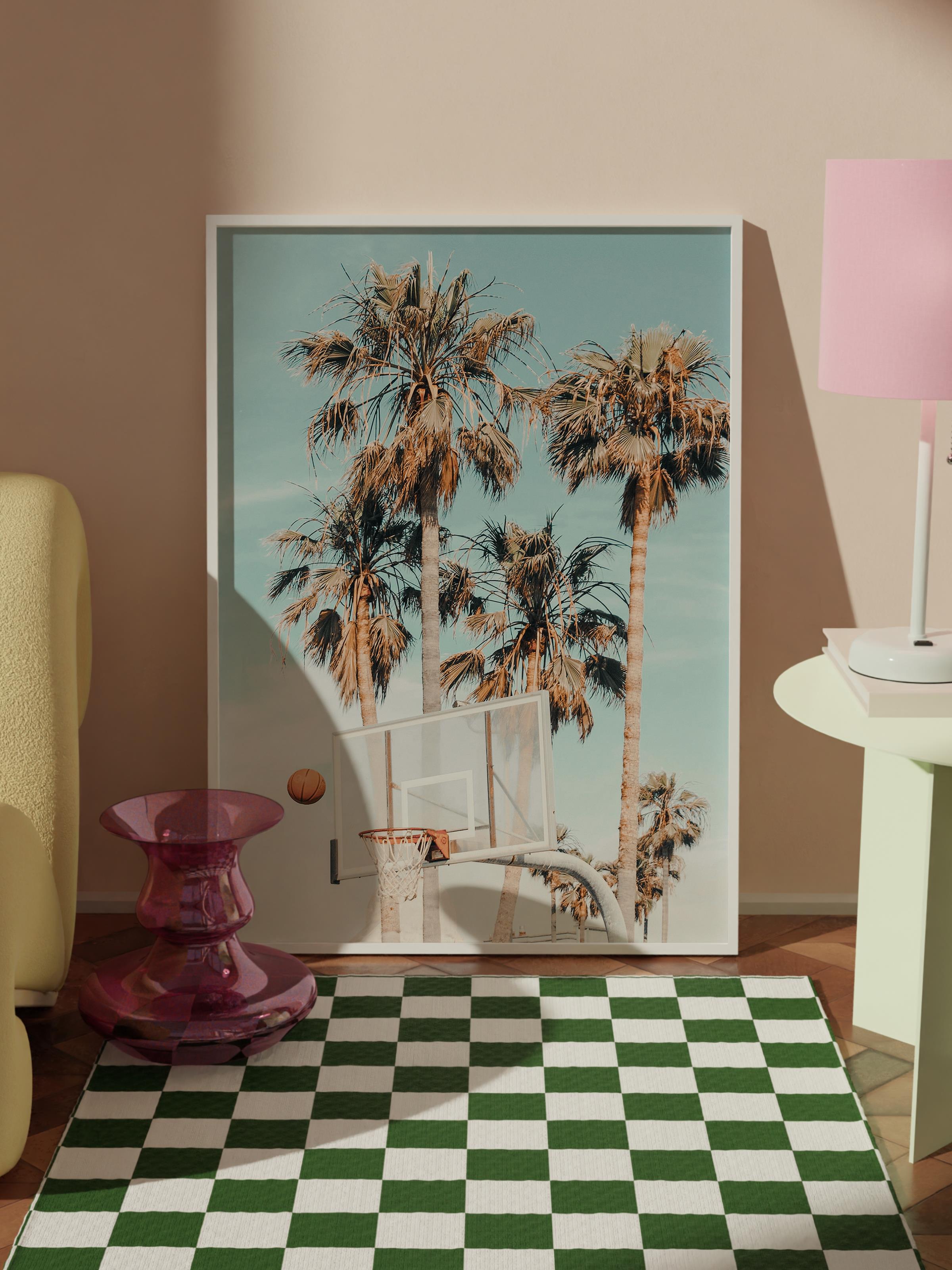 Çerçevesiz Poster, Yaz Temalı Tablo NO:231, Palmiye ve Mavi Gökyüzü Fotoğrafı, Krem Poster, Dikey