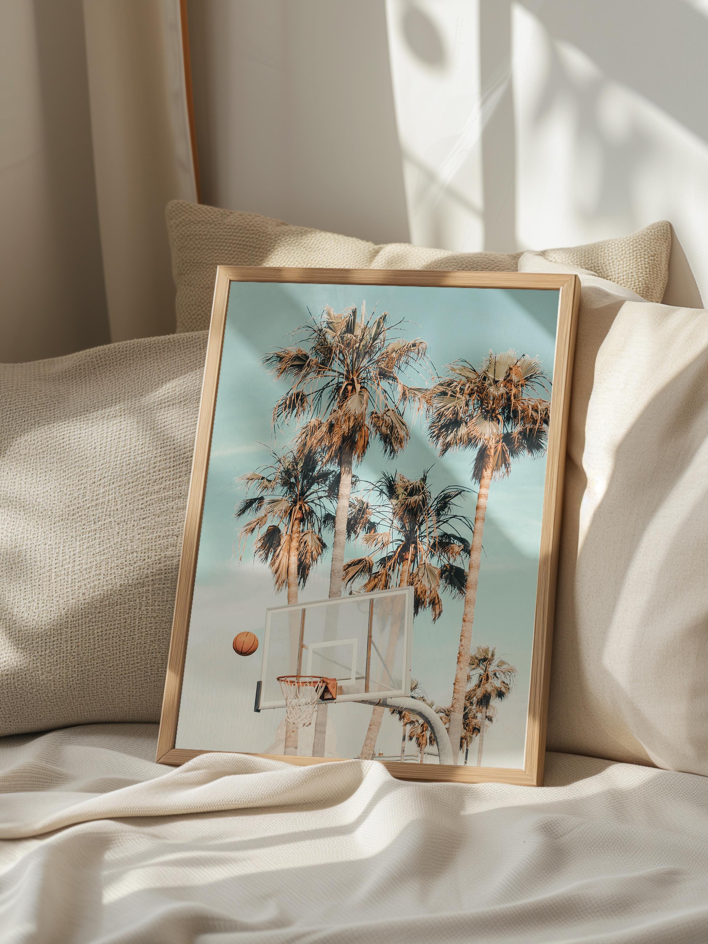 Çerçevesiz Poster, Yaz Temalı Tablo NO:231, Palmiye ve Mavi Gökyüzü Fotoğrafı, Krem Poster, Dikey