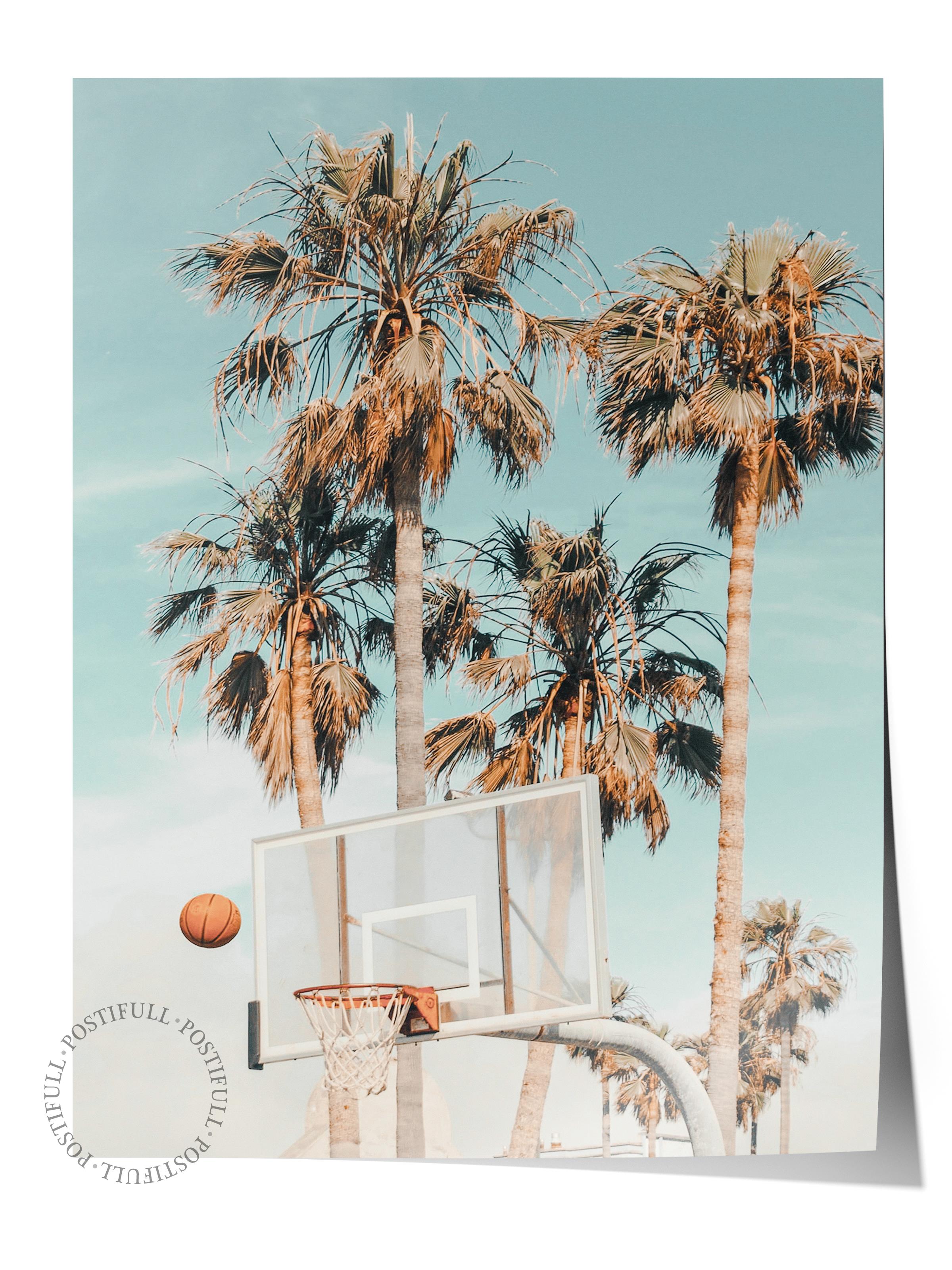 Çerçevesiz Poster, Yaz Temalı Tablo NO:231, Palmiye ve Mavi Gökyüzü Fotoğrafı, Krem Poster, Dikey