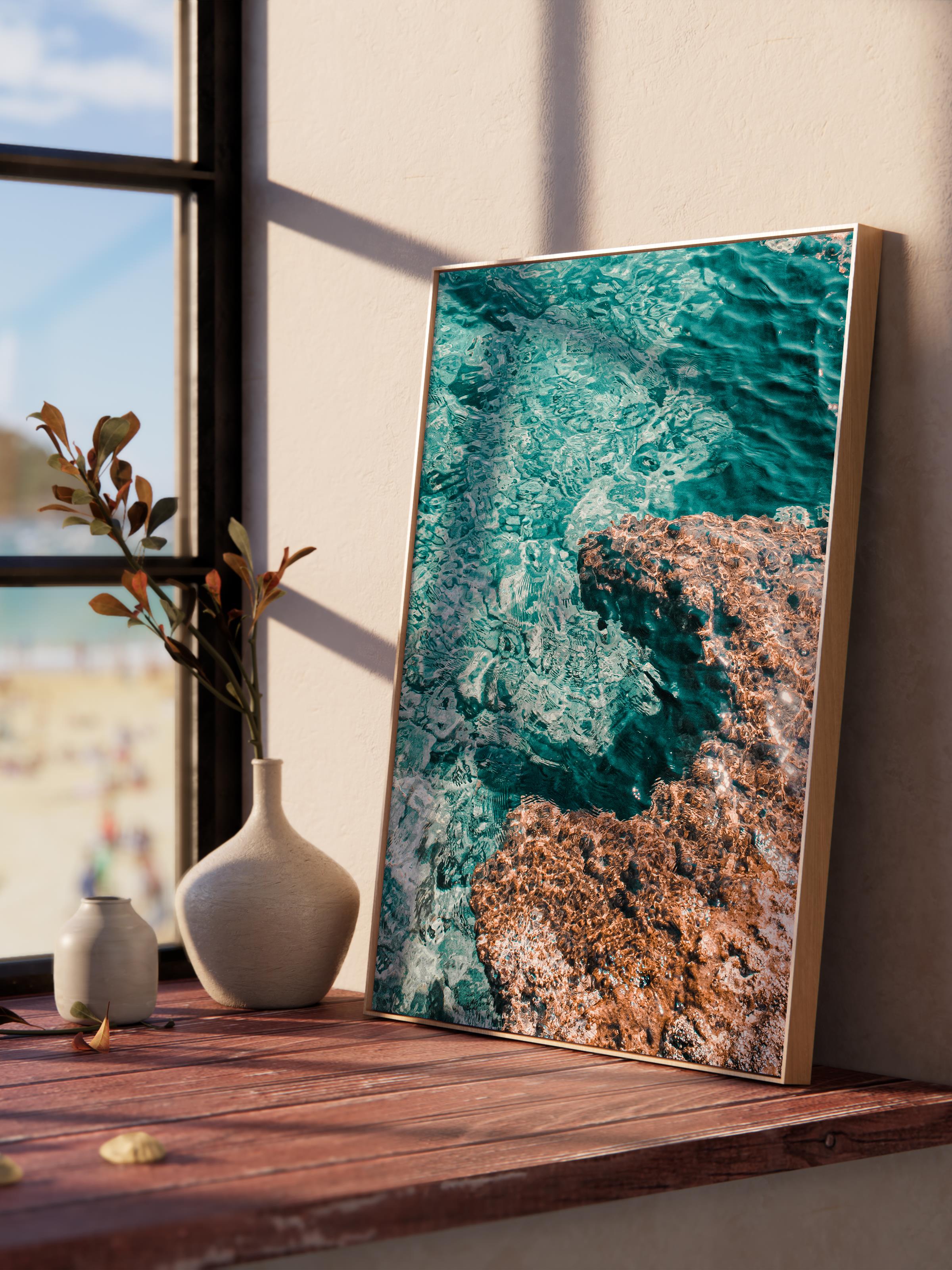 Çerçevesiz Poster, Yaz Temalı Tablo NO:232, Deniz ve Kayalıklar Fotoğrafı, Mavi Poster, Dikey