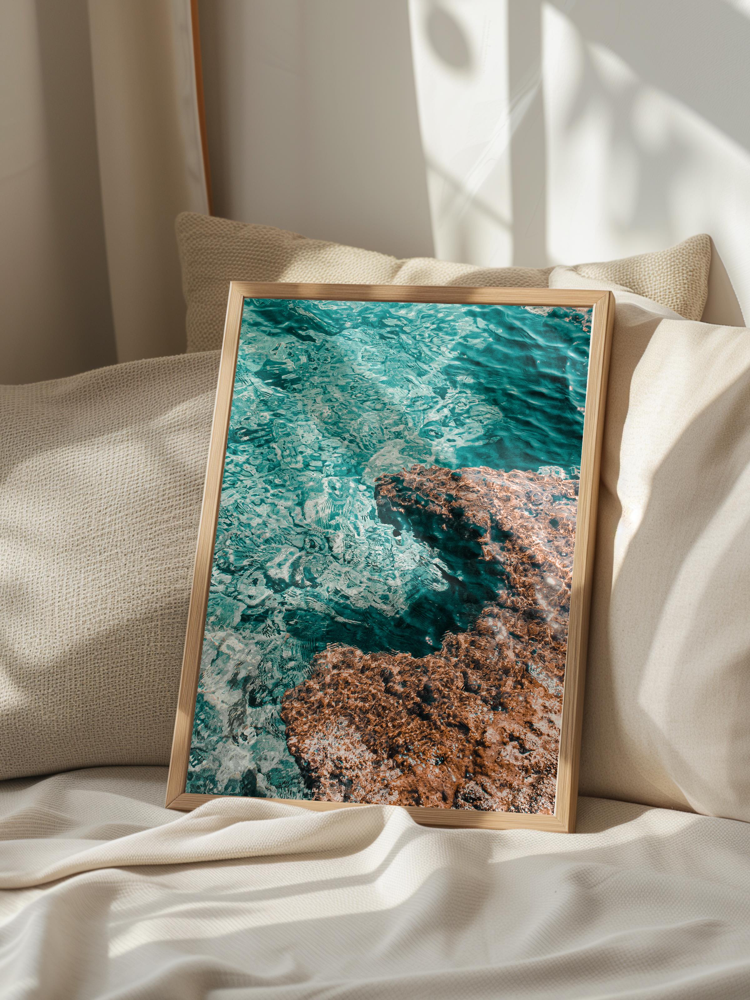 Çerçevesiz Poster, Yaz Temalı Tablo NO:232, Deniz ve Kayalıklar Fotoğrafı, Mavi Poster, Dikey