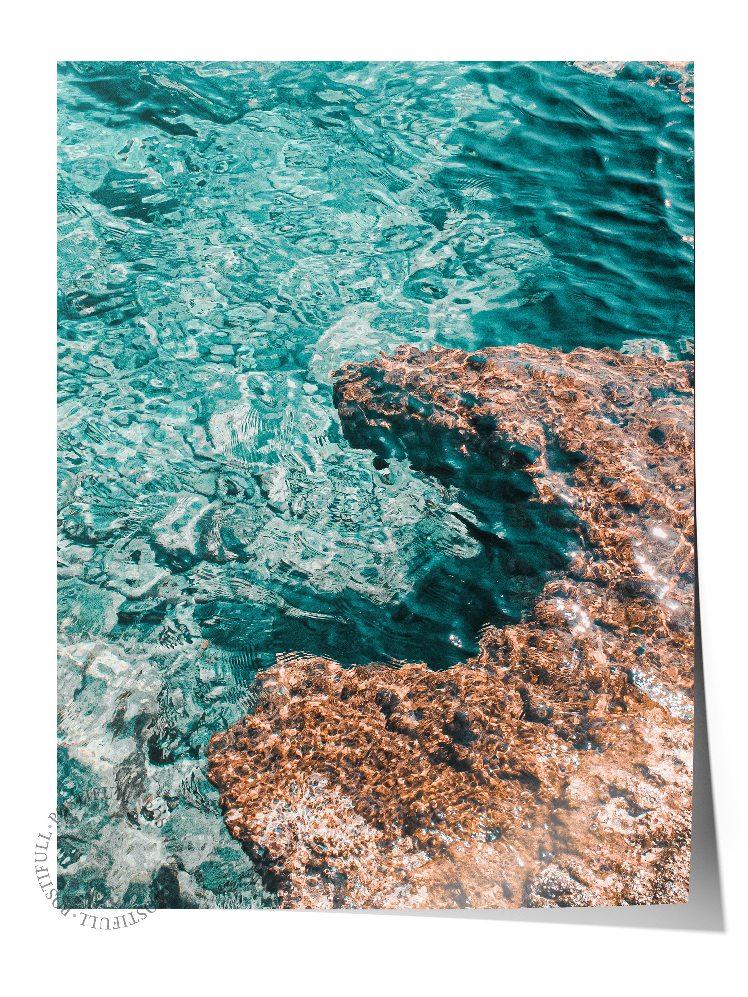 Çerçevesiz Poster, Yaz Temalı Tablo NO:232, Deniz ve Kayalıklar Fotoğrafı, Mavi Poster, Dikey