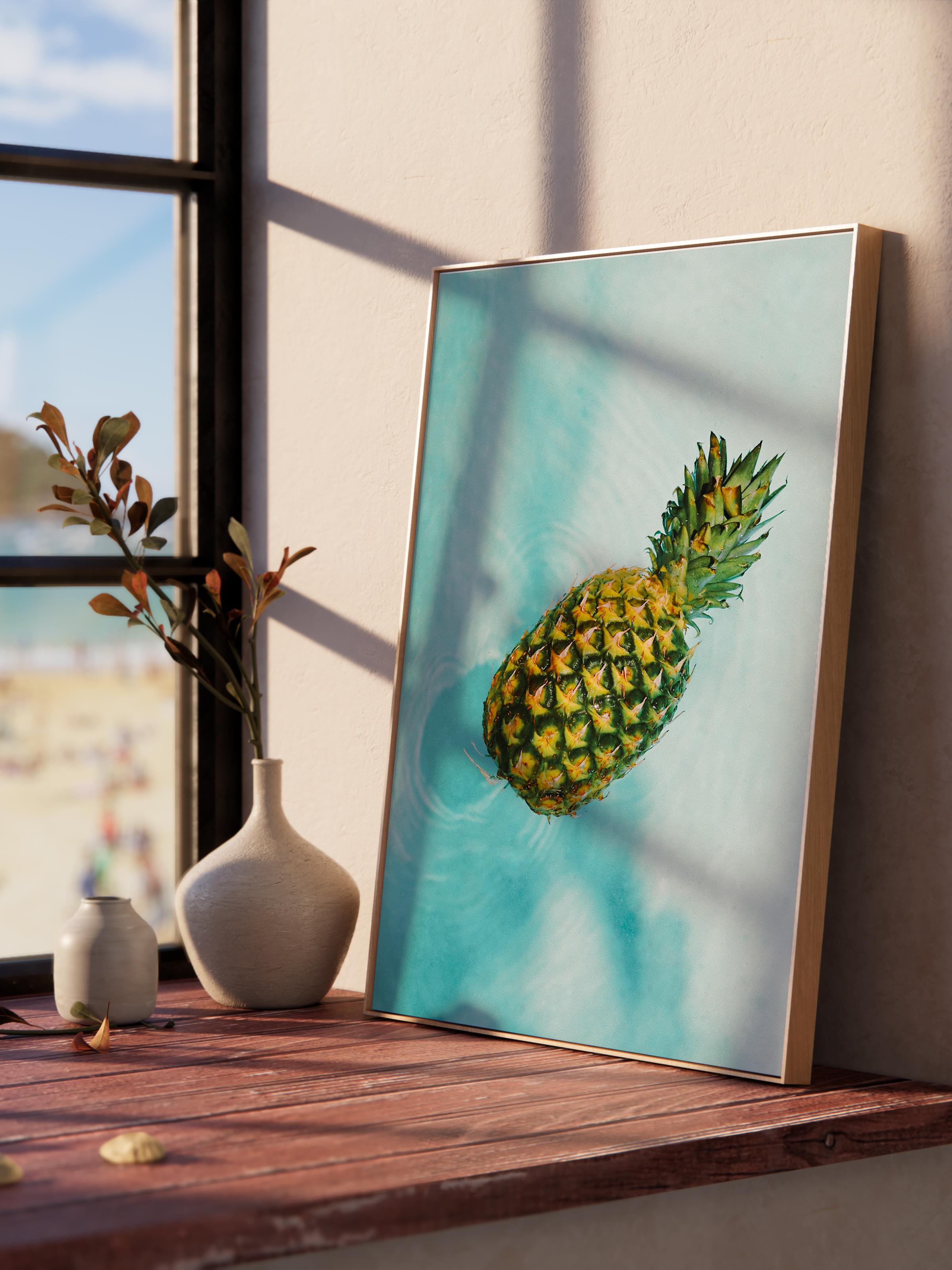 Çerçevesiz Poster, Yaz Temalı Tablo NO:237, Ananas Fotoğrafı, Sarı Poster, Dikey