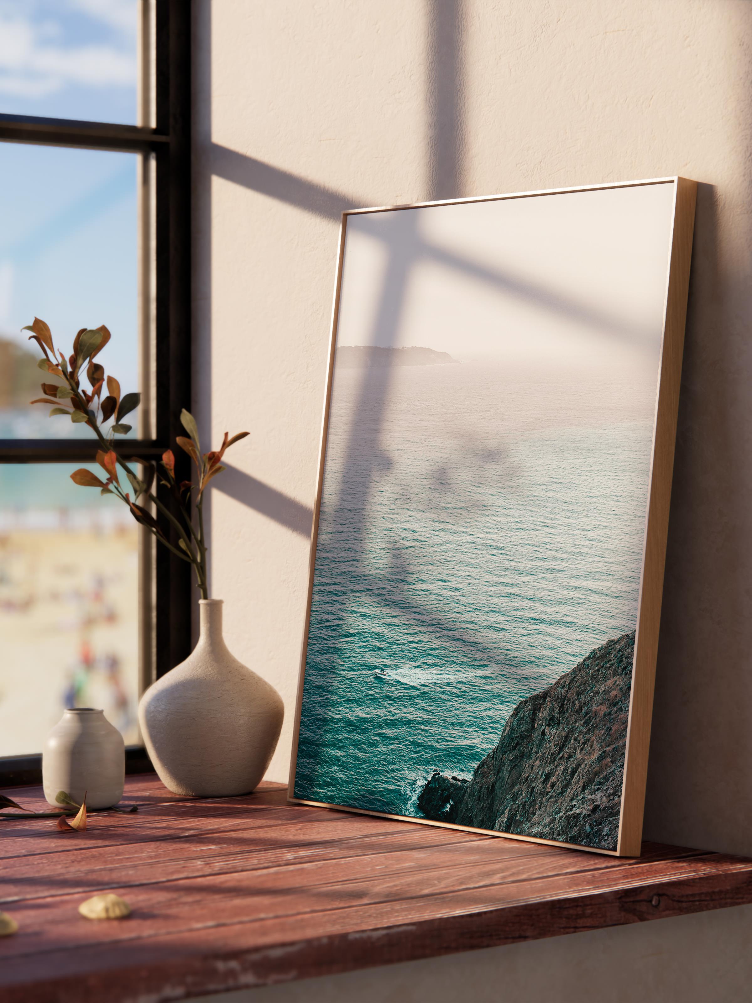 Çerçevesiz Poster, Yaz Temalı Tablo NO:239, Okyanus Manzarası Fotoğrafı, Gri Poster, Dikey