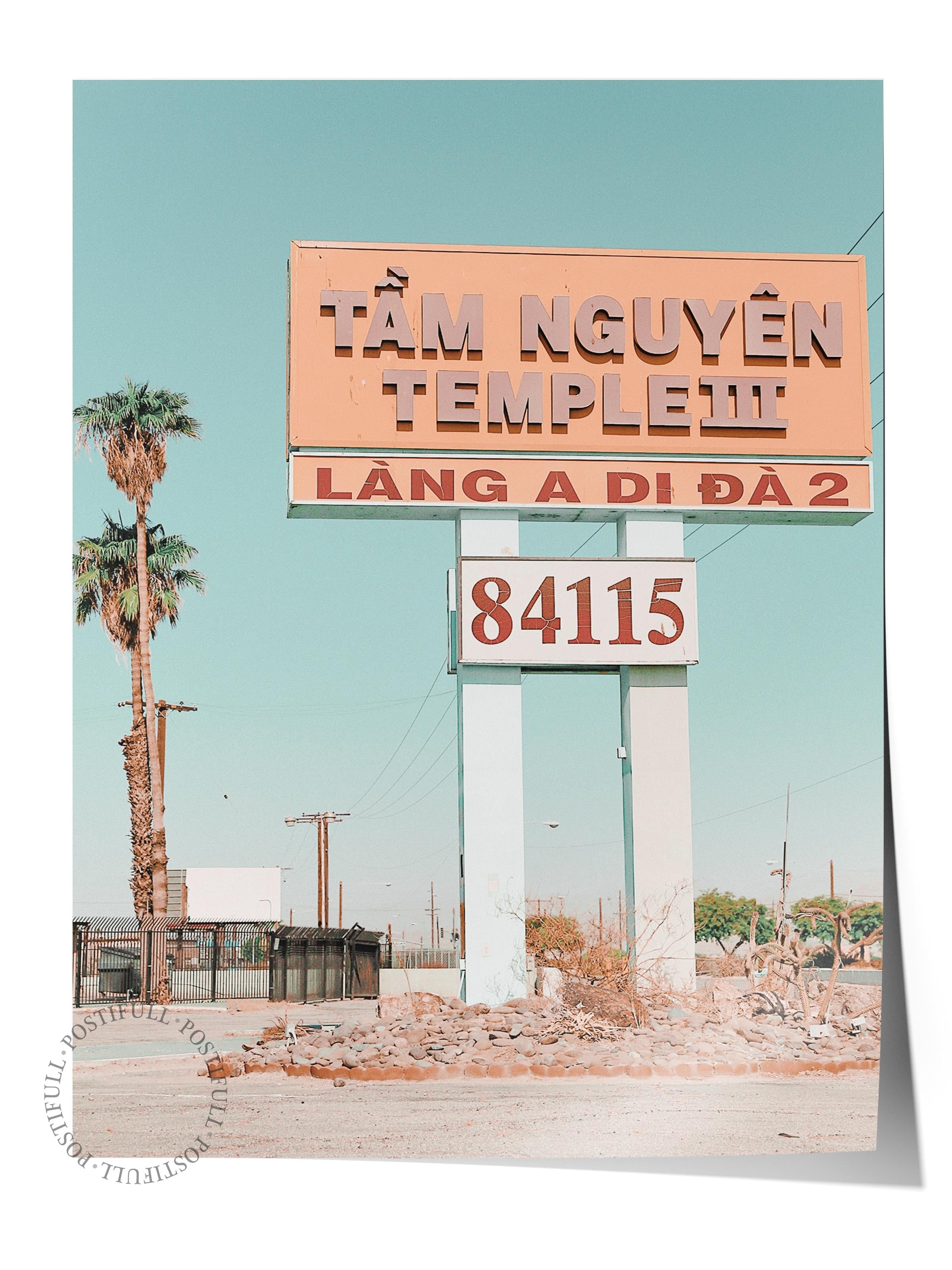 Çerçevesiz Poster, Yaz Temalı Tablo NO:240, Palmiye Ağaçları ve Tabela Fotoğrafı, Beyaz, Dikey