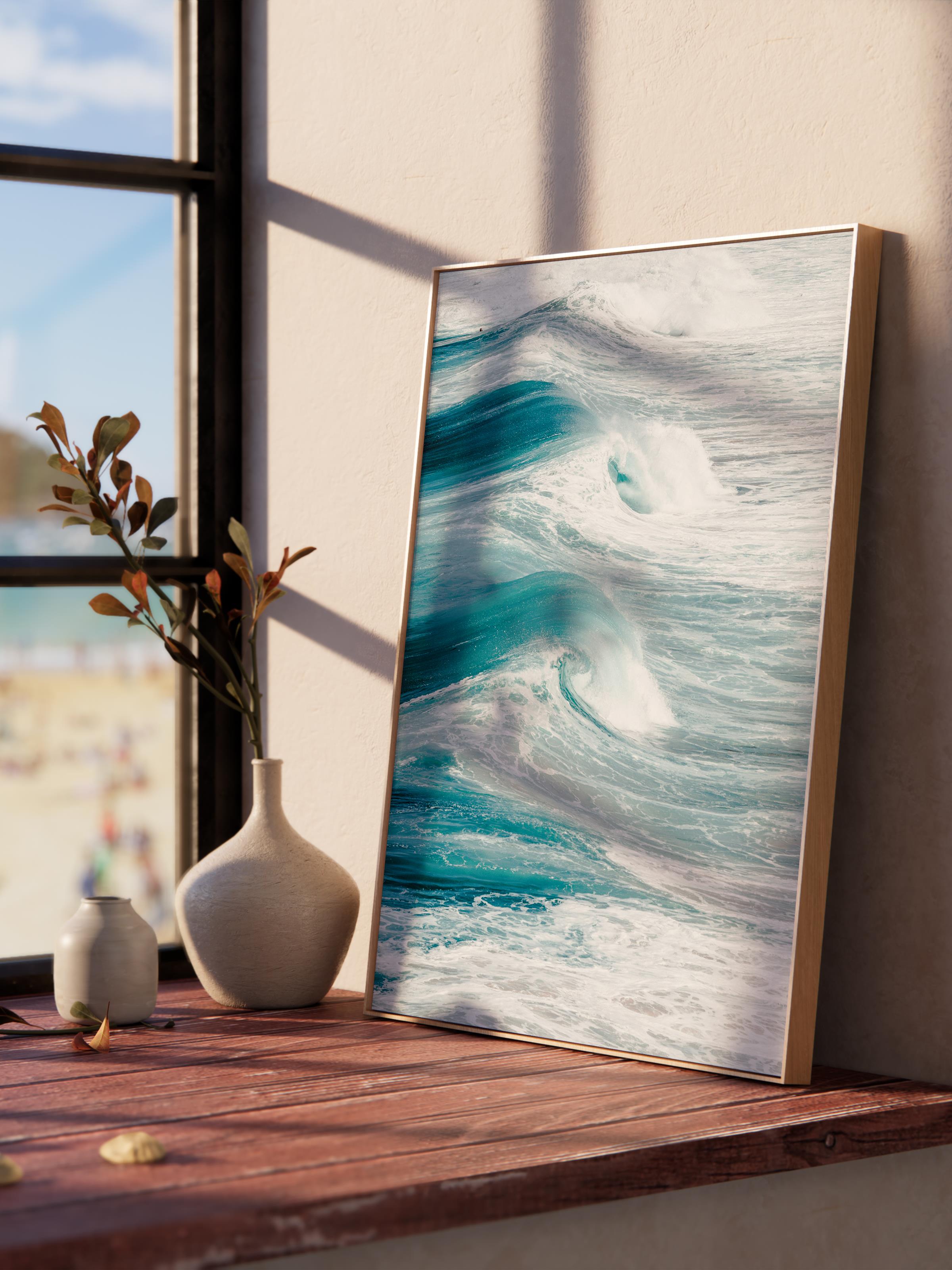 Çerçevesiz Poster, Yaz Temalı Tablo NO:242, Büyük Dalga Fotoğrafı, Mavi Poster, Dikey