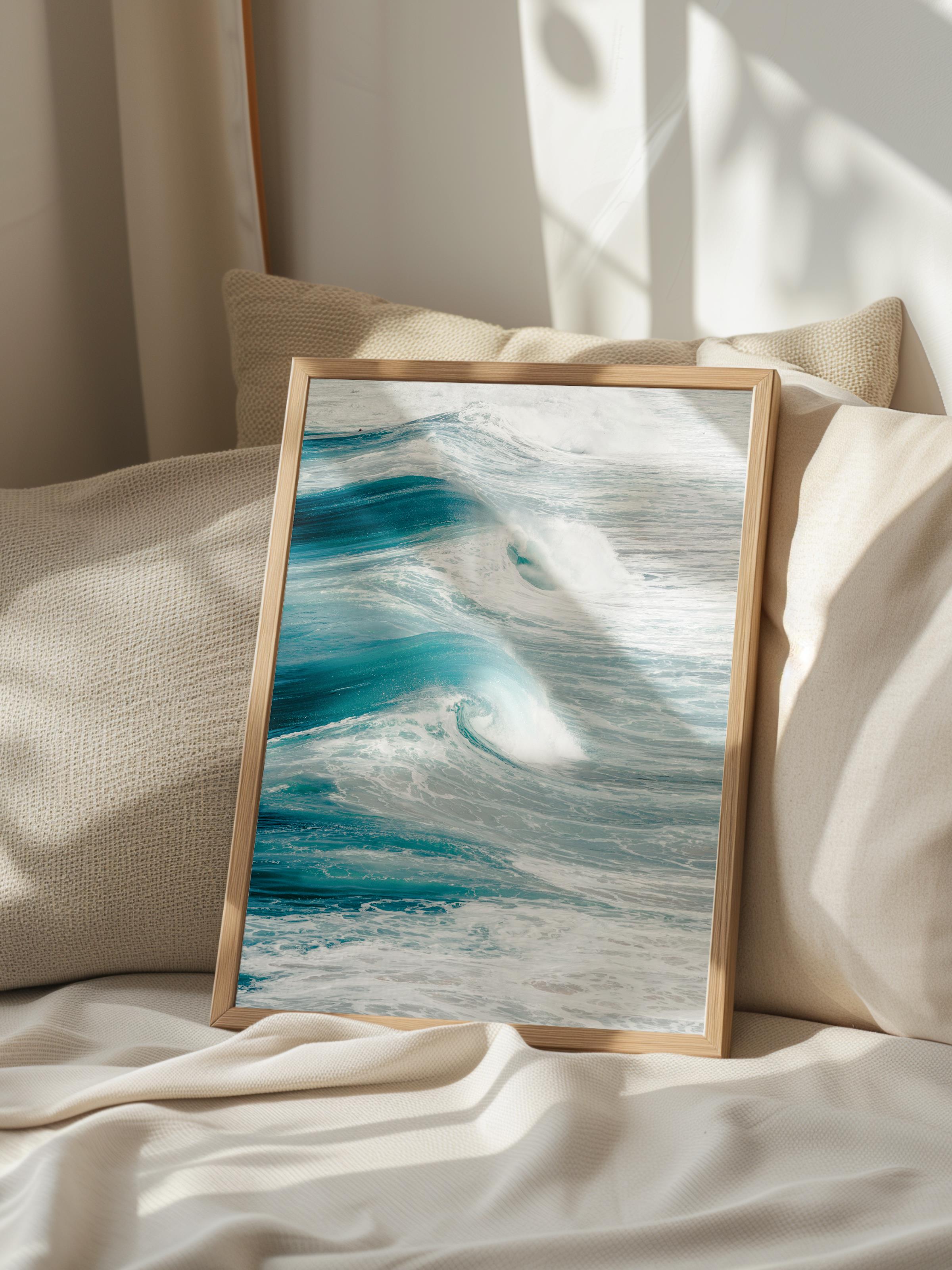 Çerçevesiz Poster, Yaz Temalı Tablo NO:242, Büyük Dalga Fotoğrafı, Mavi Poster, Dikey