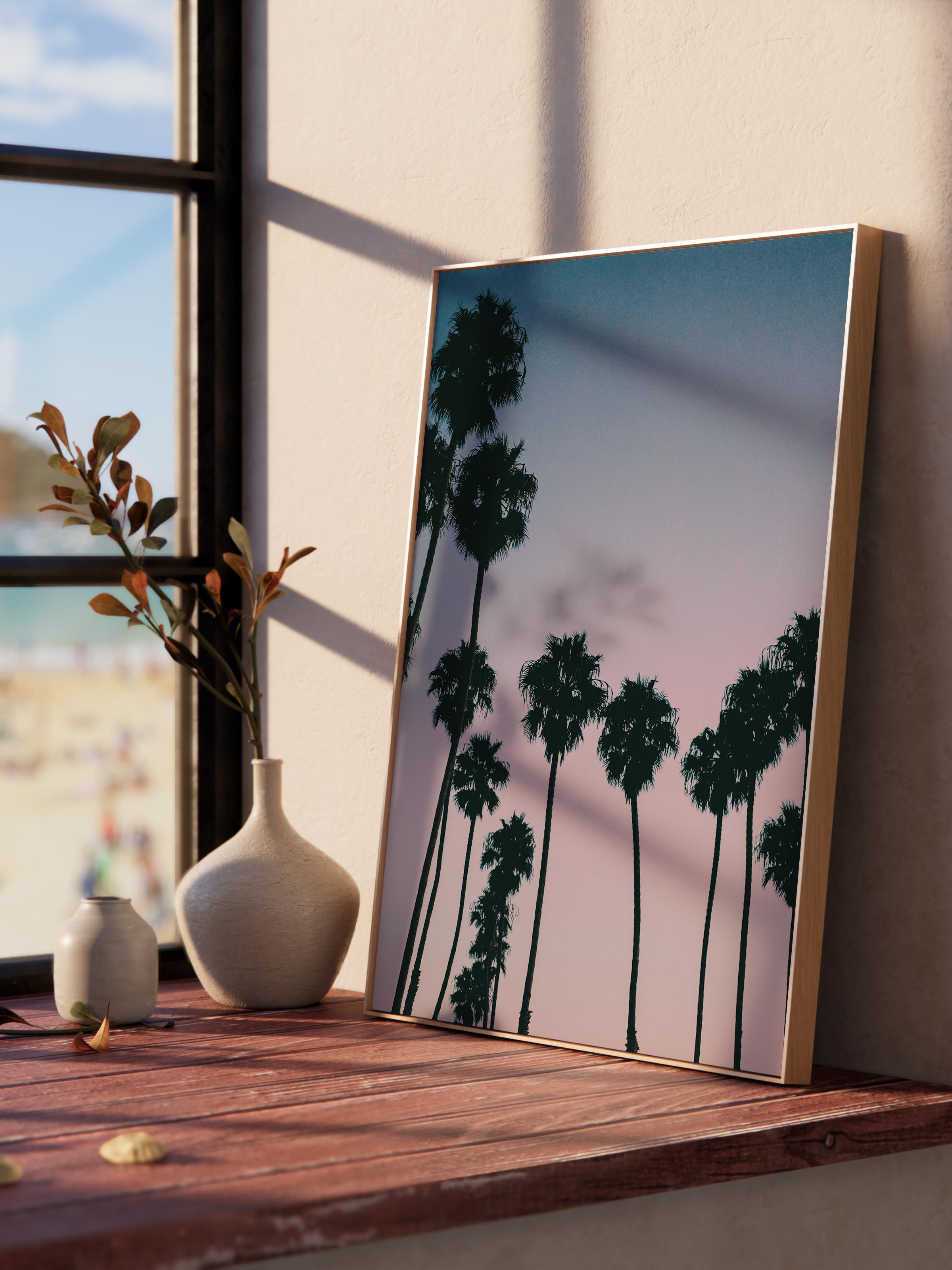 Çerçevesiz Poster, Yaz Temalı Tablo NO:243, Palmiye Ağaçları Fotoğrafı, Pembe Poster, Dikey
