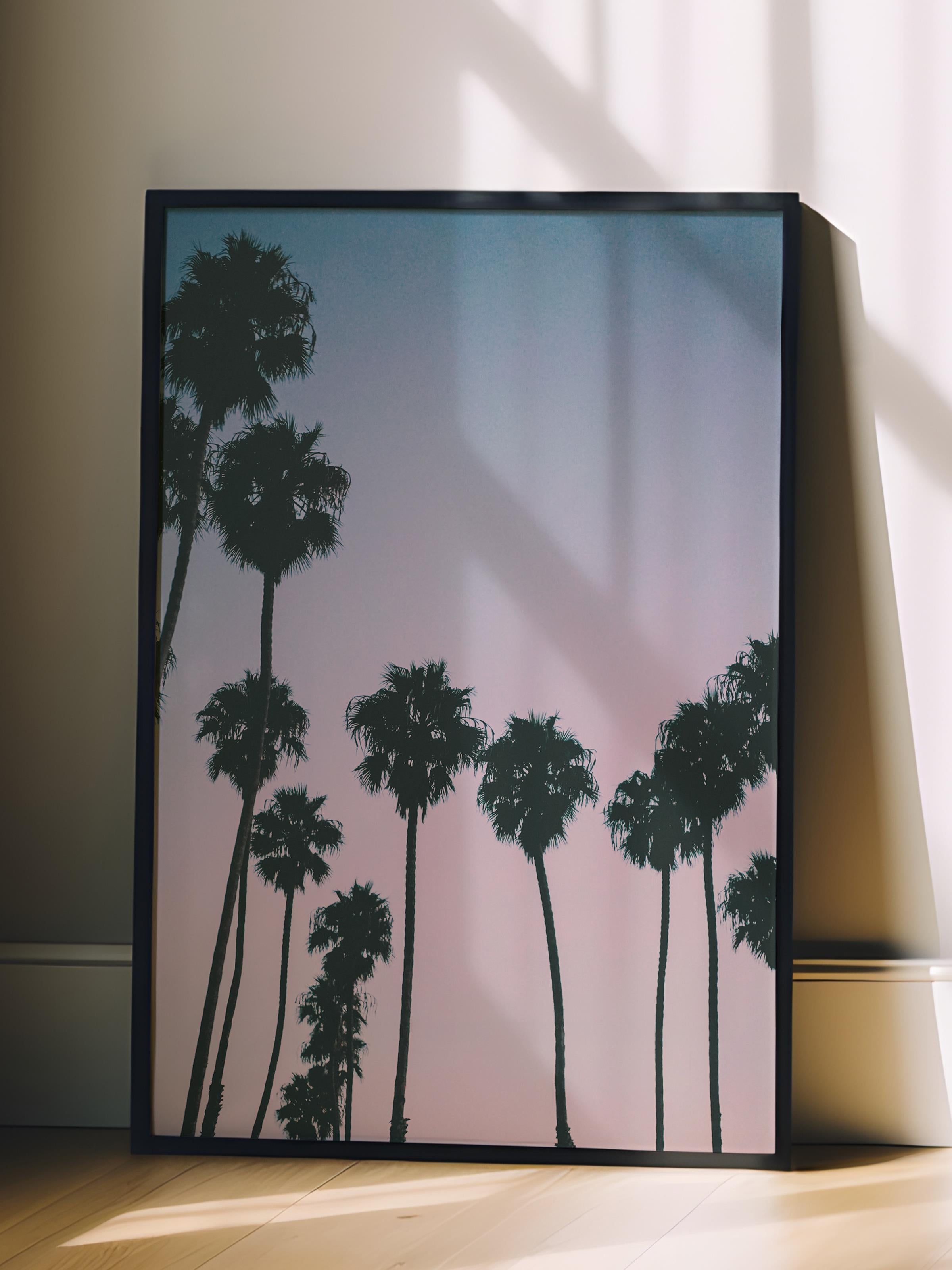 Çerçevesiz Poster, Yaz Temalı Tablo NO:243, Palmiye Ağaçları Fotoğrafı, Pembe Poster, Dikey