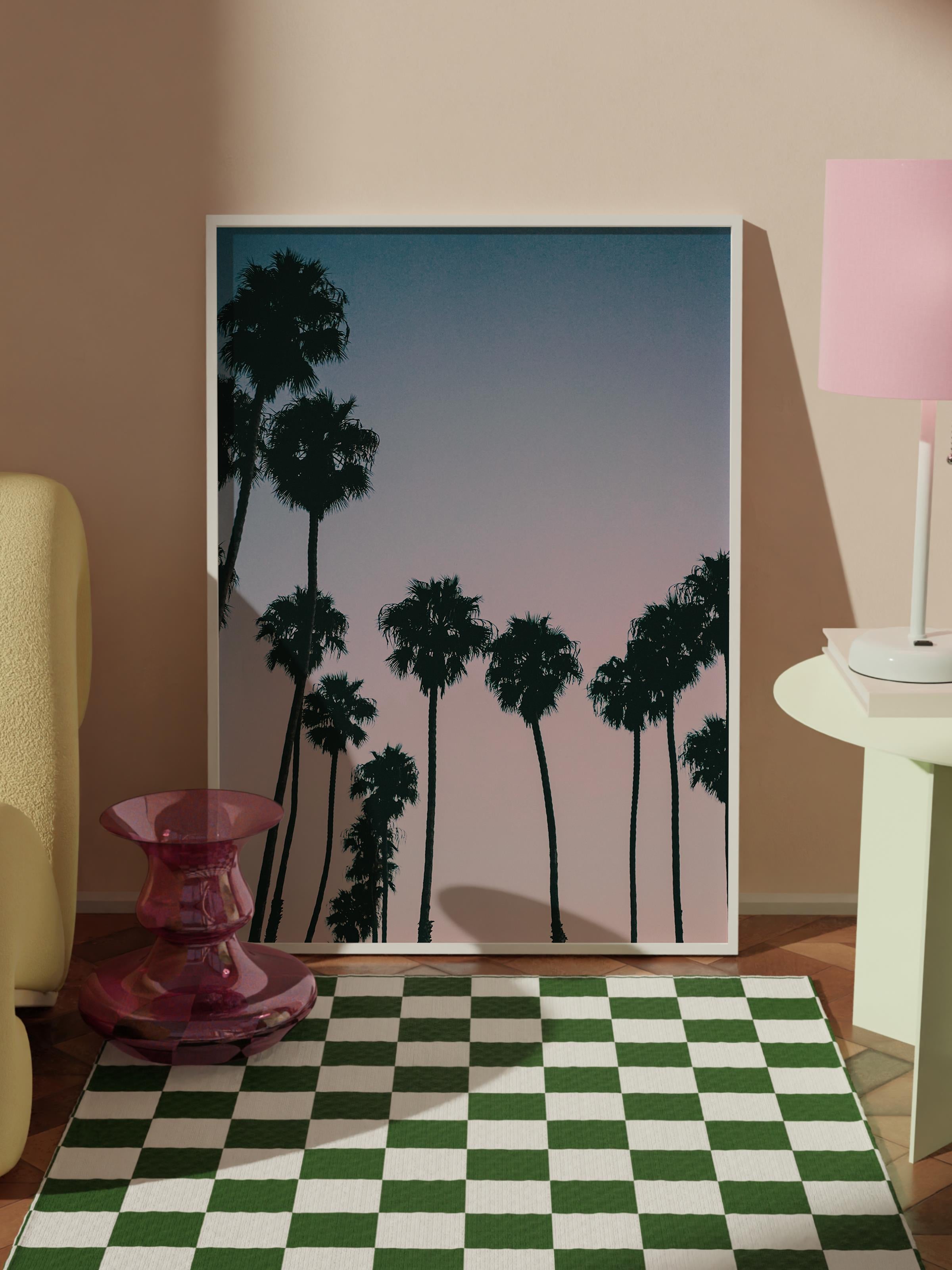 Çerçevesiz Poster, Yaz Temalı Tablo NO:243, Palmiye Ağaçları Fotoğrafı, Pembe Poster, Dikey