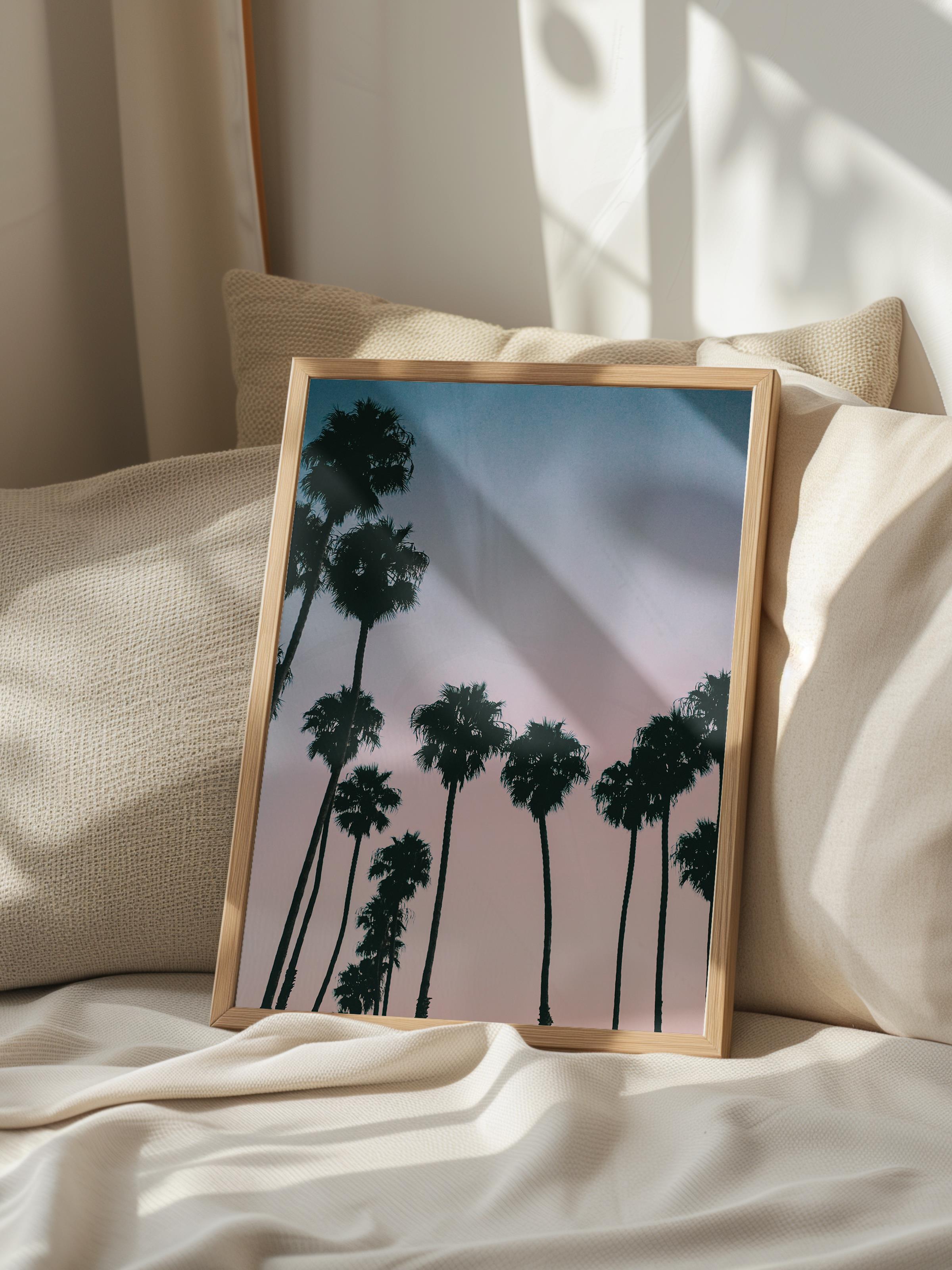 Çerçevesiz Poster, Yaz Temalı Tablo NO:243, Palmiye Ağaçları Fotoğrafı, Pembe Poster, Dikey