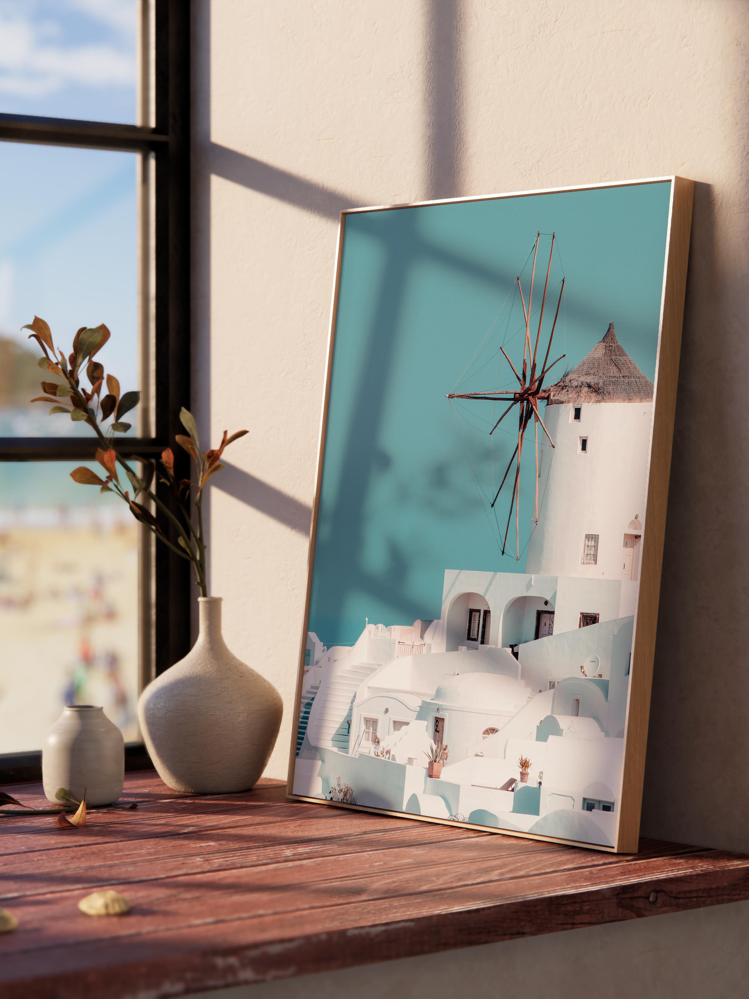 Çerçevesiz Poster, Yaz Temalı Tablo NO:244, Beyaz Yel Değirmeni Fotoğrafı, Beyaz Poster, Dikey