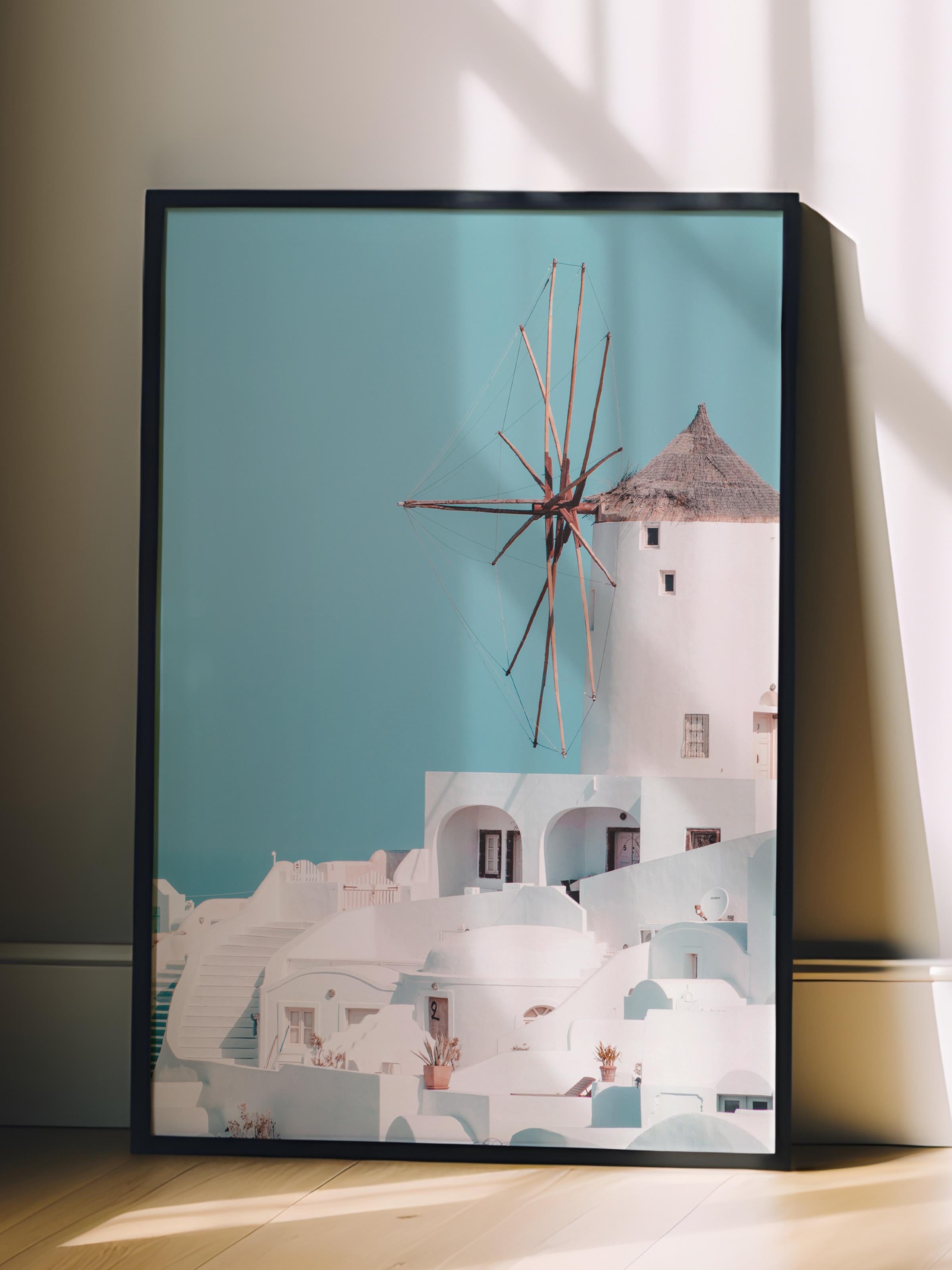 Çerçevesiz Poster, Yaz Temalı Tablo NO:244, Beyaz Yel Değirmeni Fotoğrafı, Beyaz Poster, Dikey