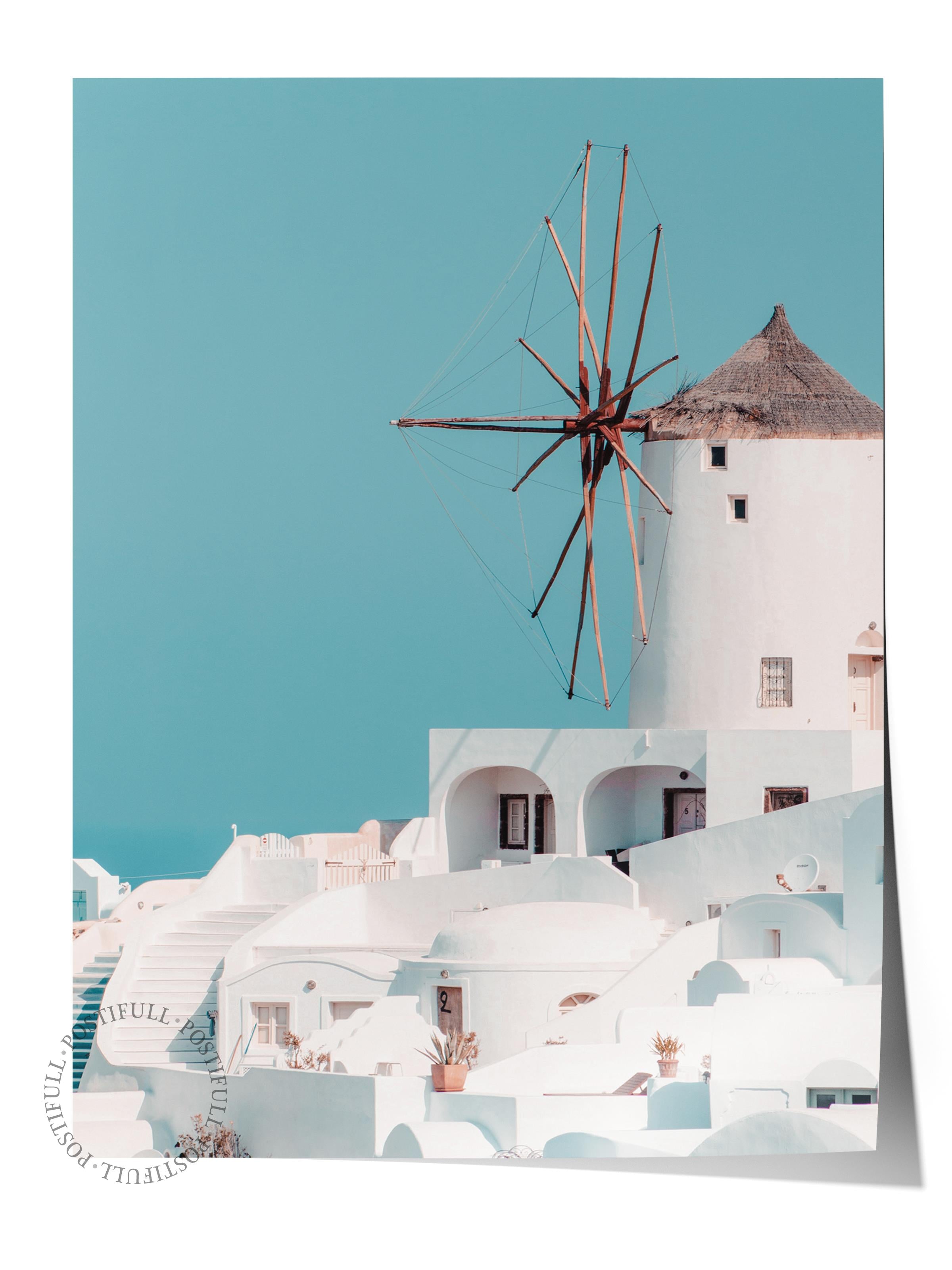 Çerçevesiz Poster, Yaz Temalı Tablo NO:244, Beyaz Yel Değirmeni Fotoğrafı, Beyaz Poster, Dikey