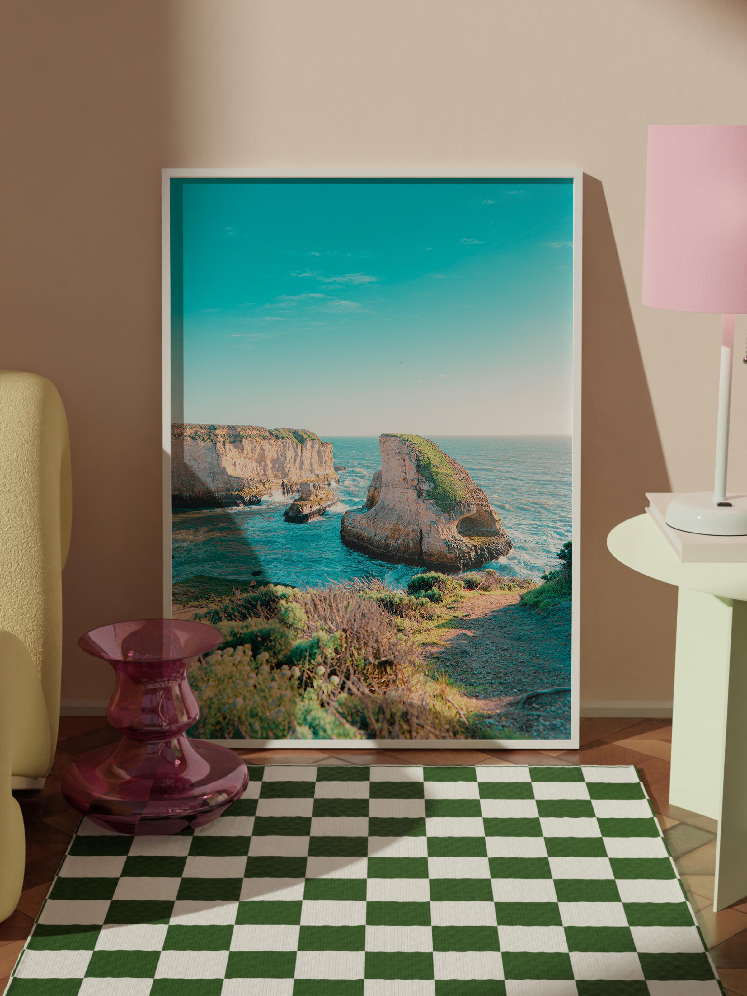 Çerçevesiz Poster, Yaz Temalı Tablo NO:245, Kayalık ve Deniz Fotoğrafı, Turkuaz Poster, Dikey