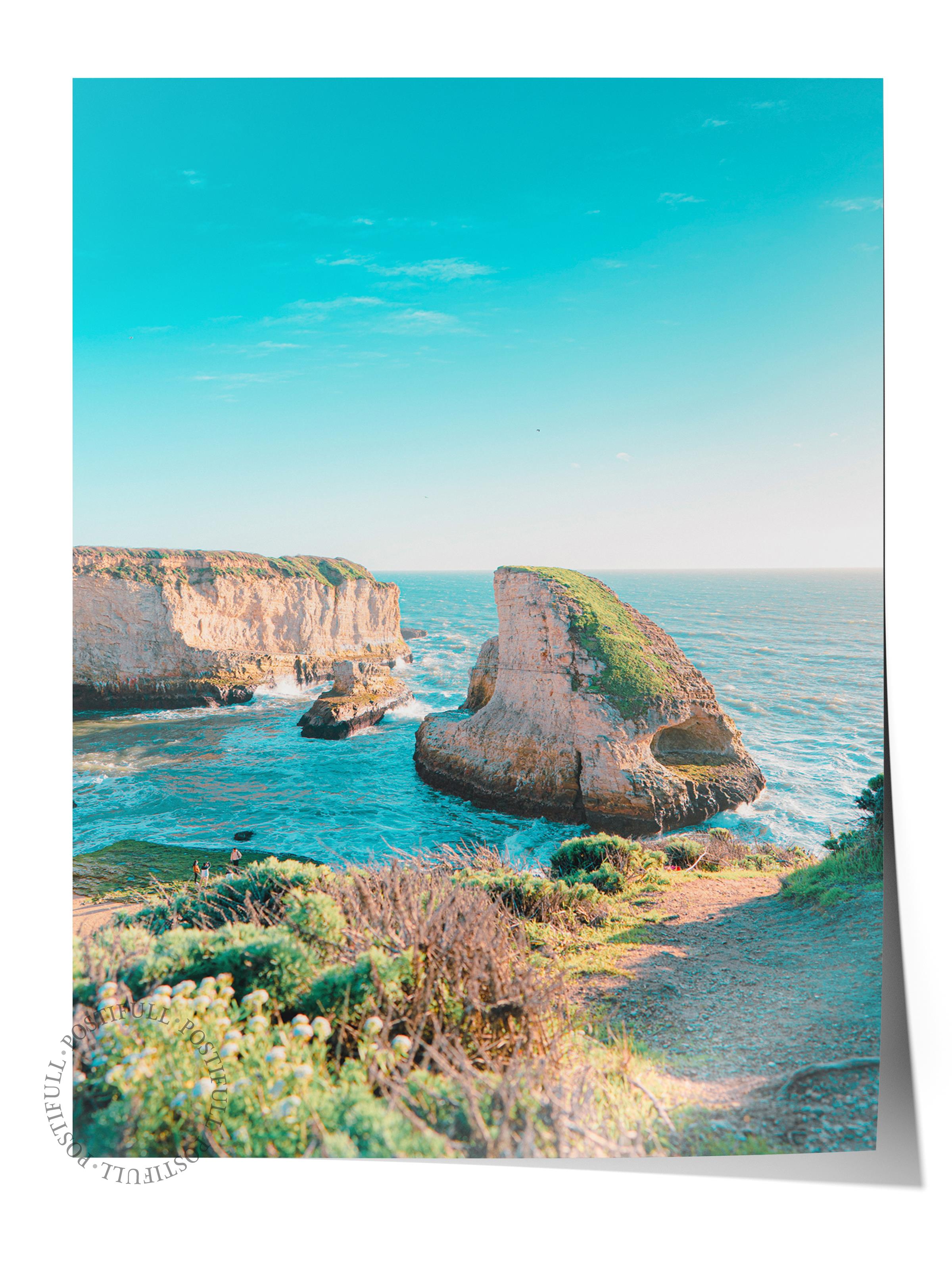 Çerçevesiz Poster, Yaz Temalı Tablo NO:245, Kayalık ve Deniz Fotoğrafı, Turkuaz Poster, Dikey