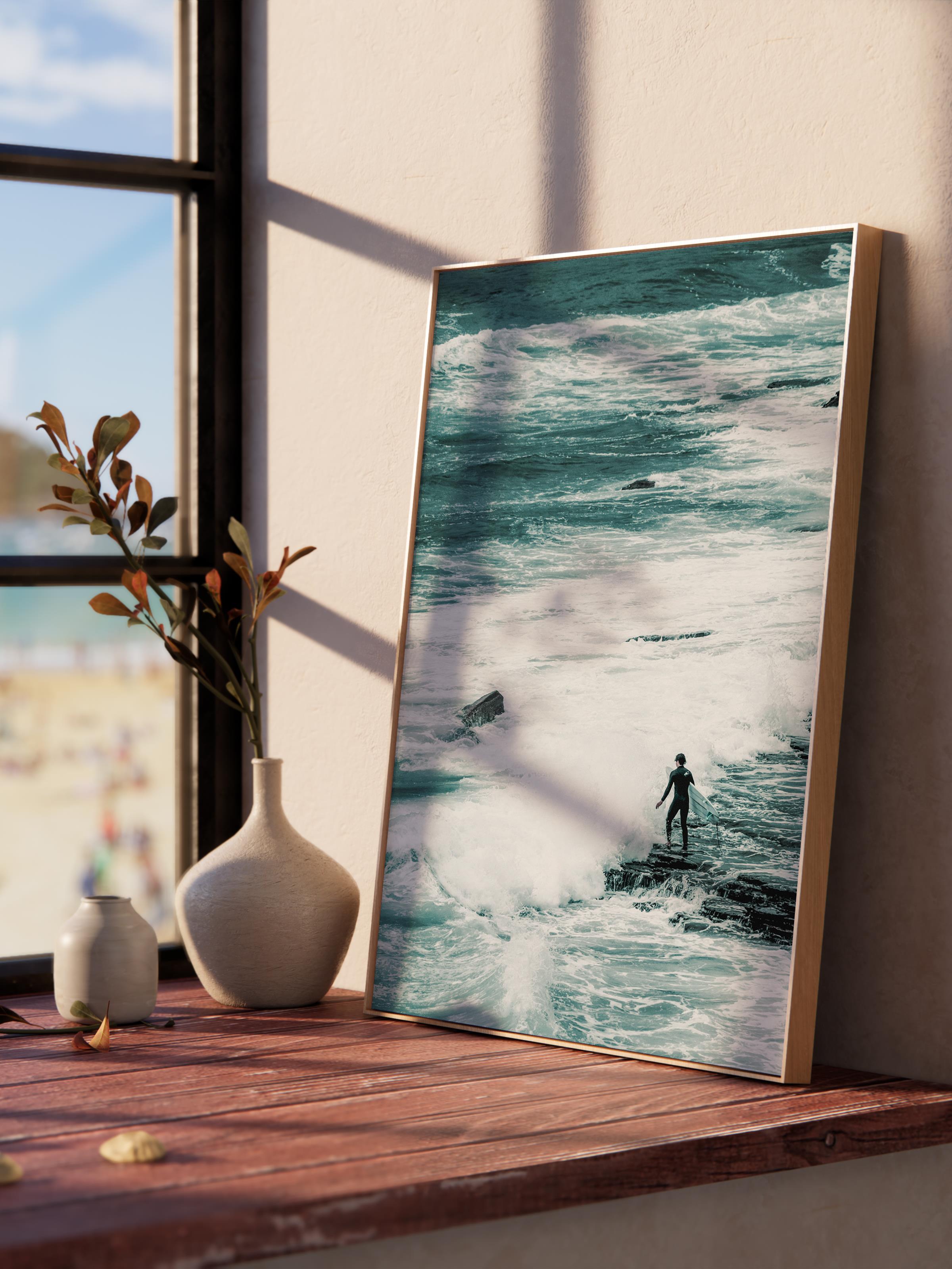 Çerçevesiz Poster, Yaz Temalı Tablo NO:250, Deniz ve Kayalıklar Fotoğrafı, Mavi Poster, Dikey