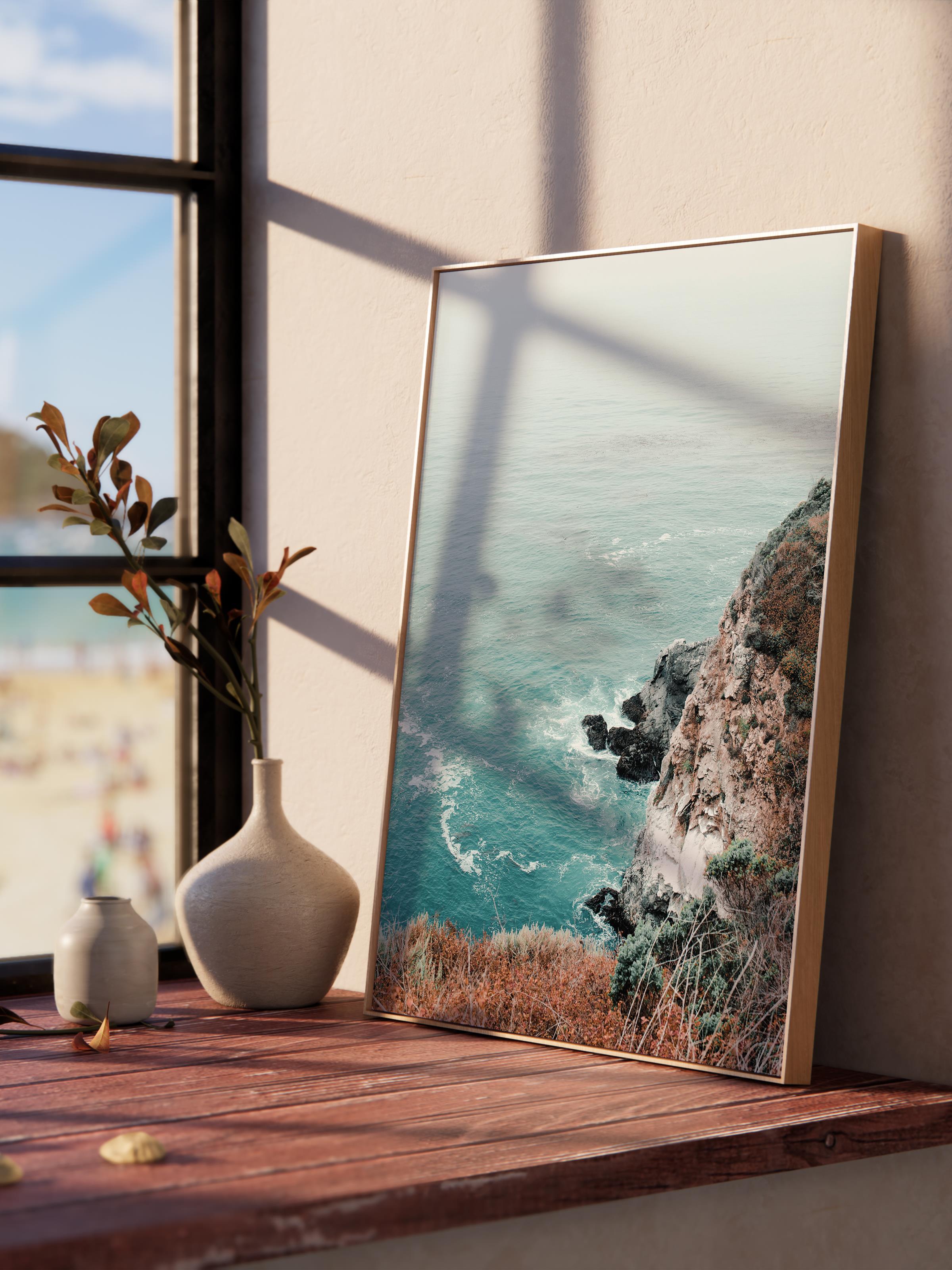 Çerçevesiz Poster, Yaz Temalı Tablo NO:252, Deniz ve Kayalık Manzarası Fotoğrafı, Gri Poster, Dikey
