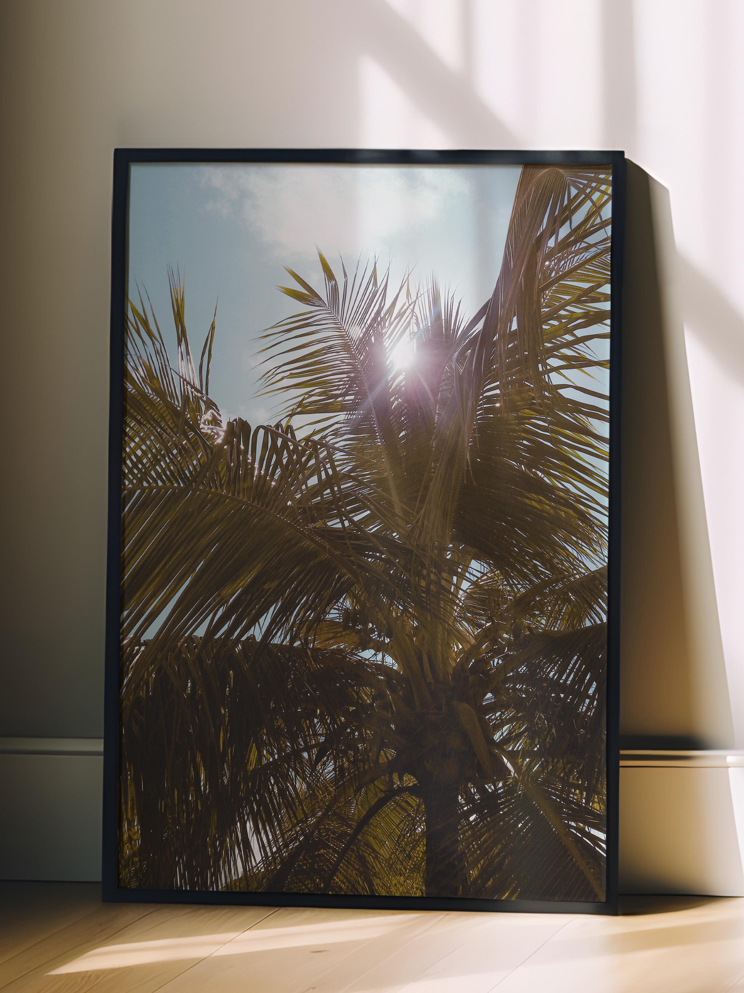 Çerçevesiz Poster, Yaz Temalı Tablo NO:29, Güneşli Palmiye Fotoğrafı, Yeşil Poster, Dikey