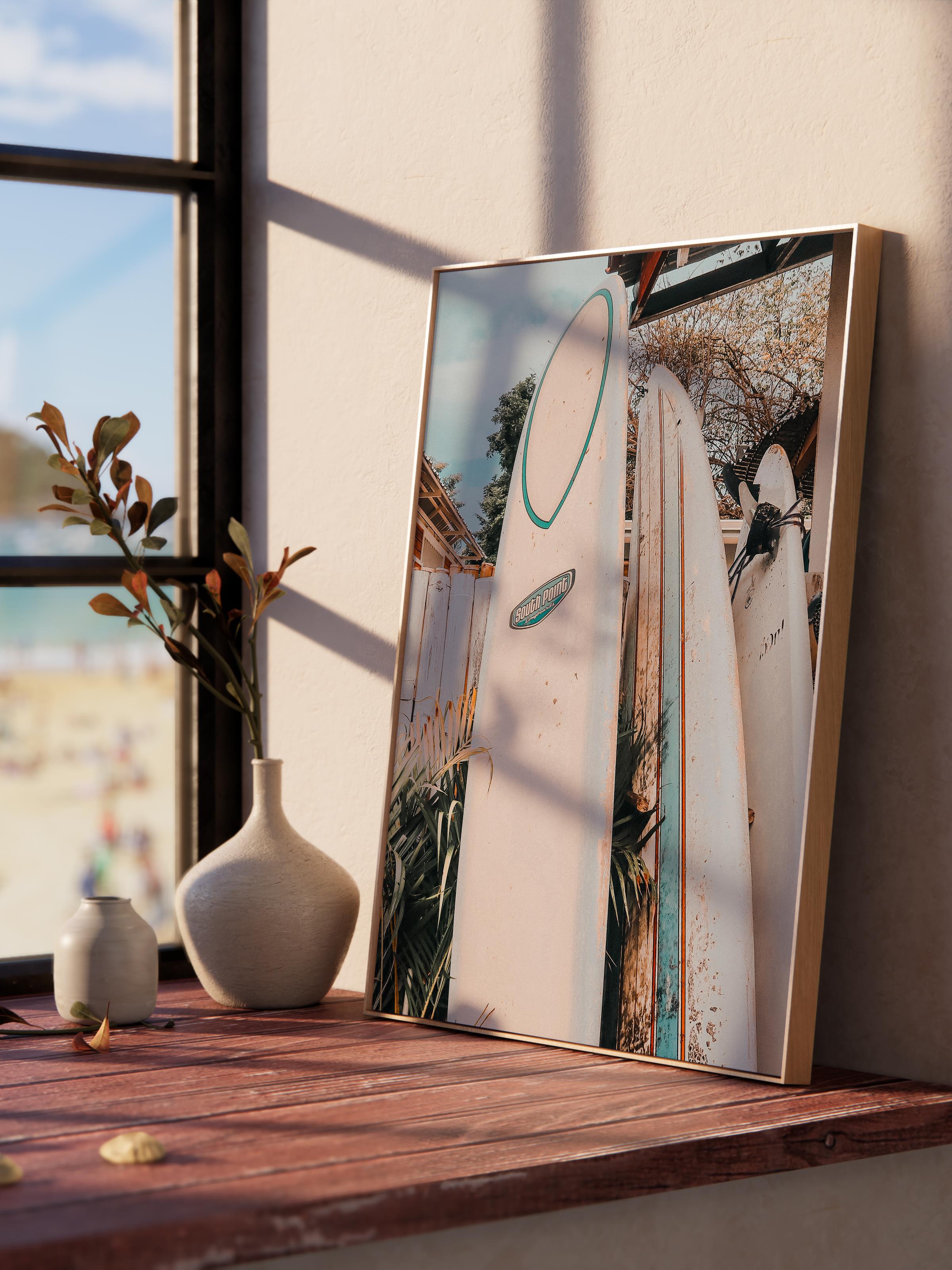 Çerçevesiz Poster, Yaz Temalı Tablo NO:35, Sörf Tahtaları Fotoğrafı, Beyaz Poster, Dikey