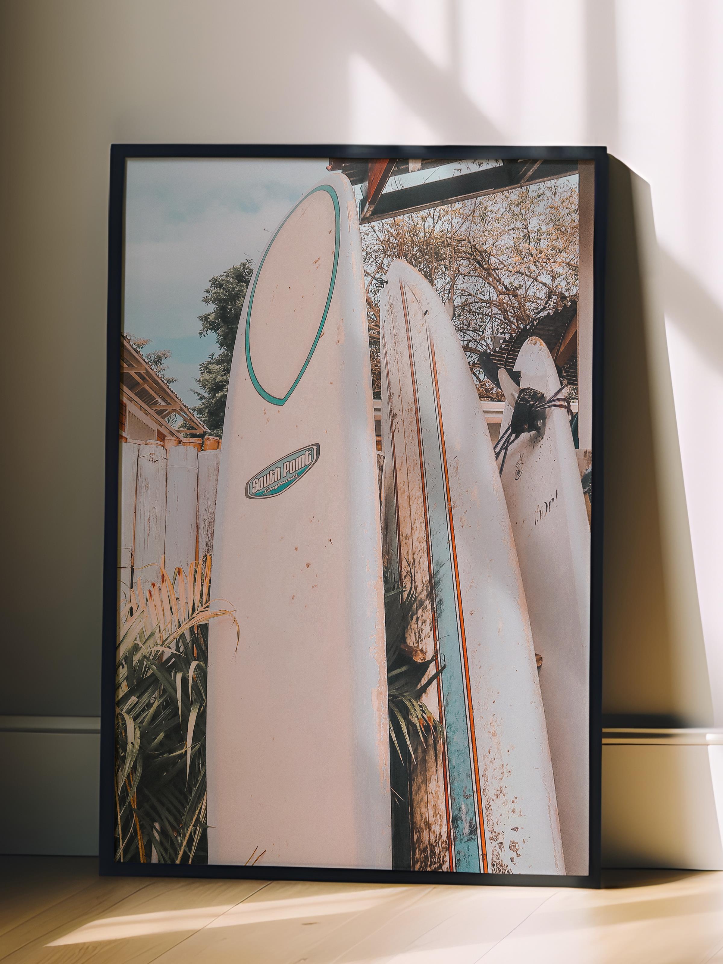 Çerçevesiz Poster, Yaz Temalı Tablo NO:35, Sörf Tahtaları Fotoğrafı, Beyaz Poster, Dikey