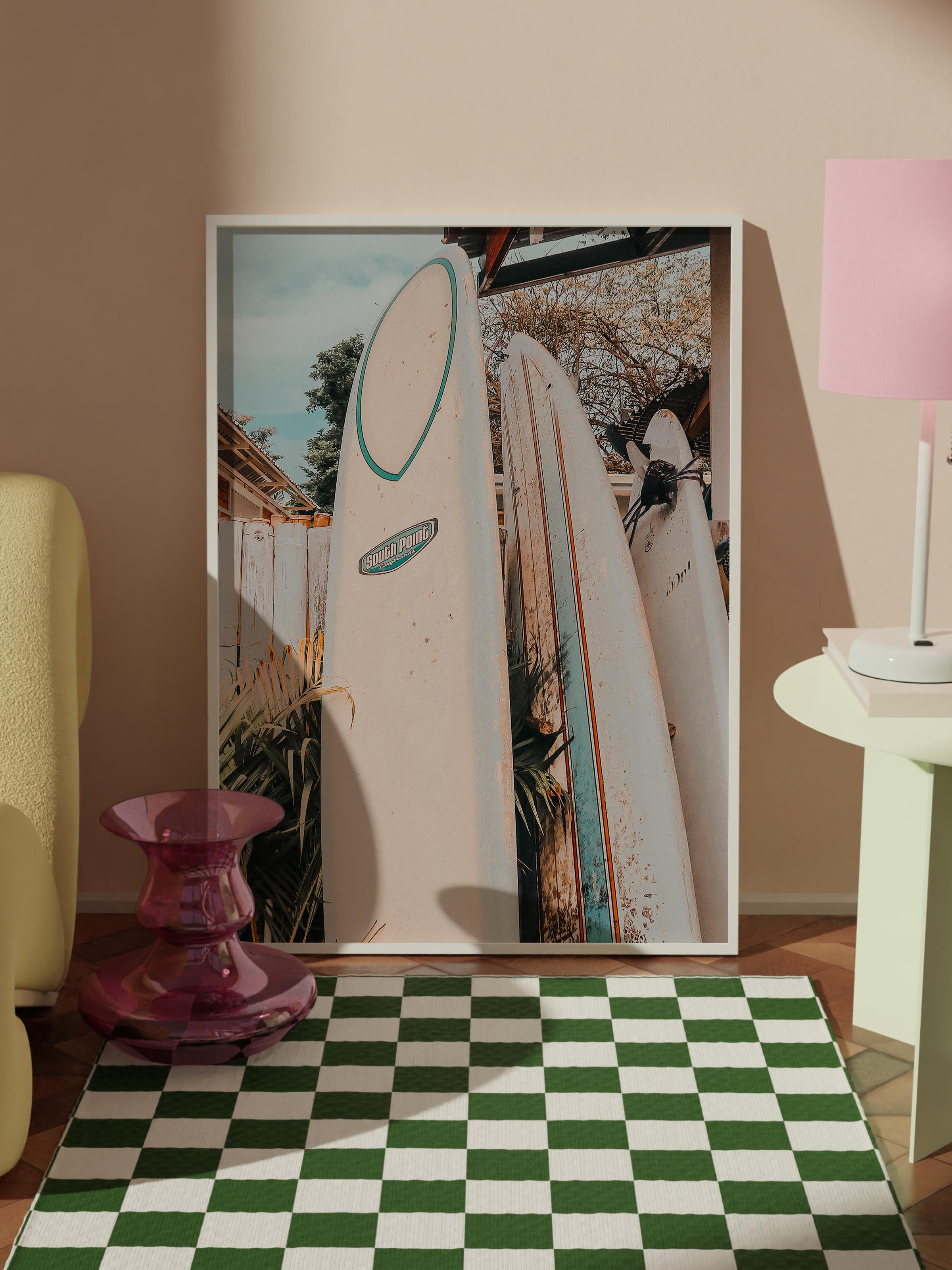 Çerçevesiz Poster, Yaz Temalı Tablo NO:35, Sörf Tahtaları Fotoğrafı, Beyaz Poster, Dikey