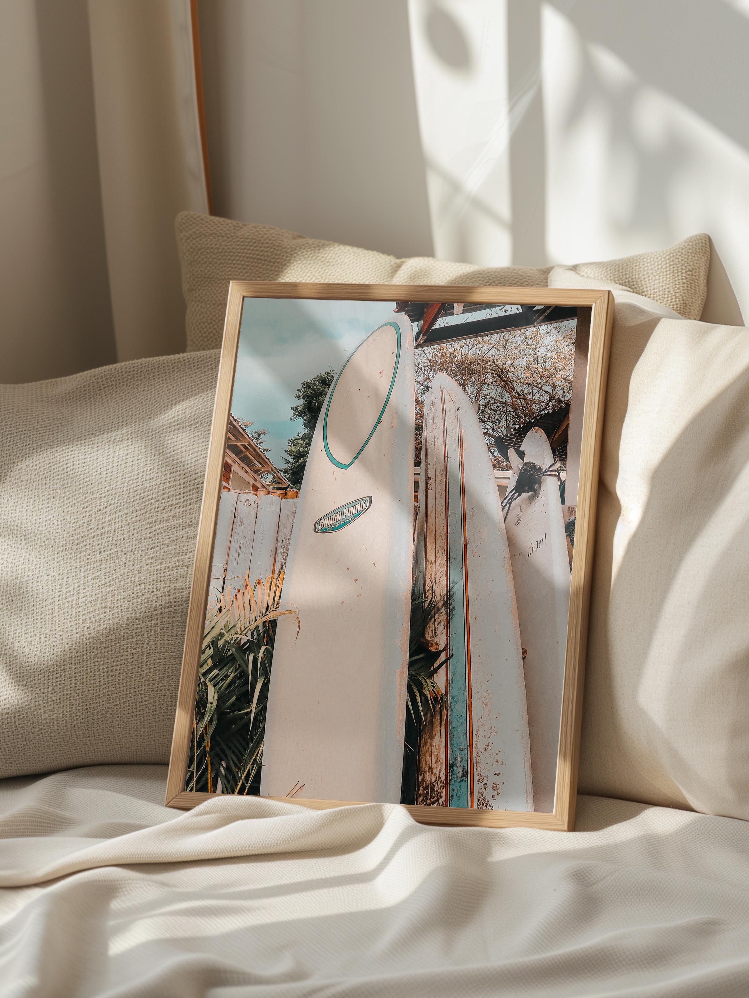 Çerçevesiz Poster, Yaz Temalı Tablo NO:35, Sörf Tahtaları Fotoğrafı, Beyaz Poster, Dikey