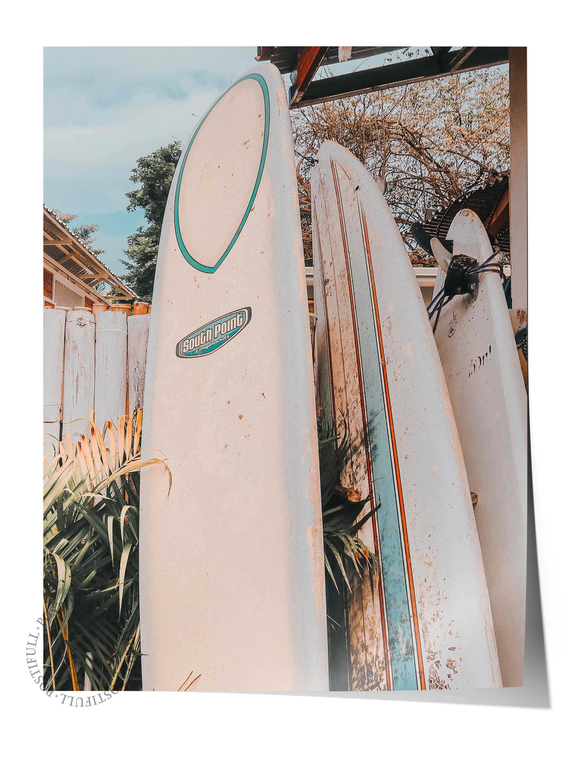 Çerçevesiz Poster, Yaz Temalı Tablo NO:35, Sörf Tahtaları Fotoğrafı, Beyaz Poster, Dikey