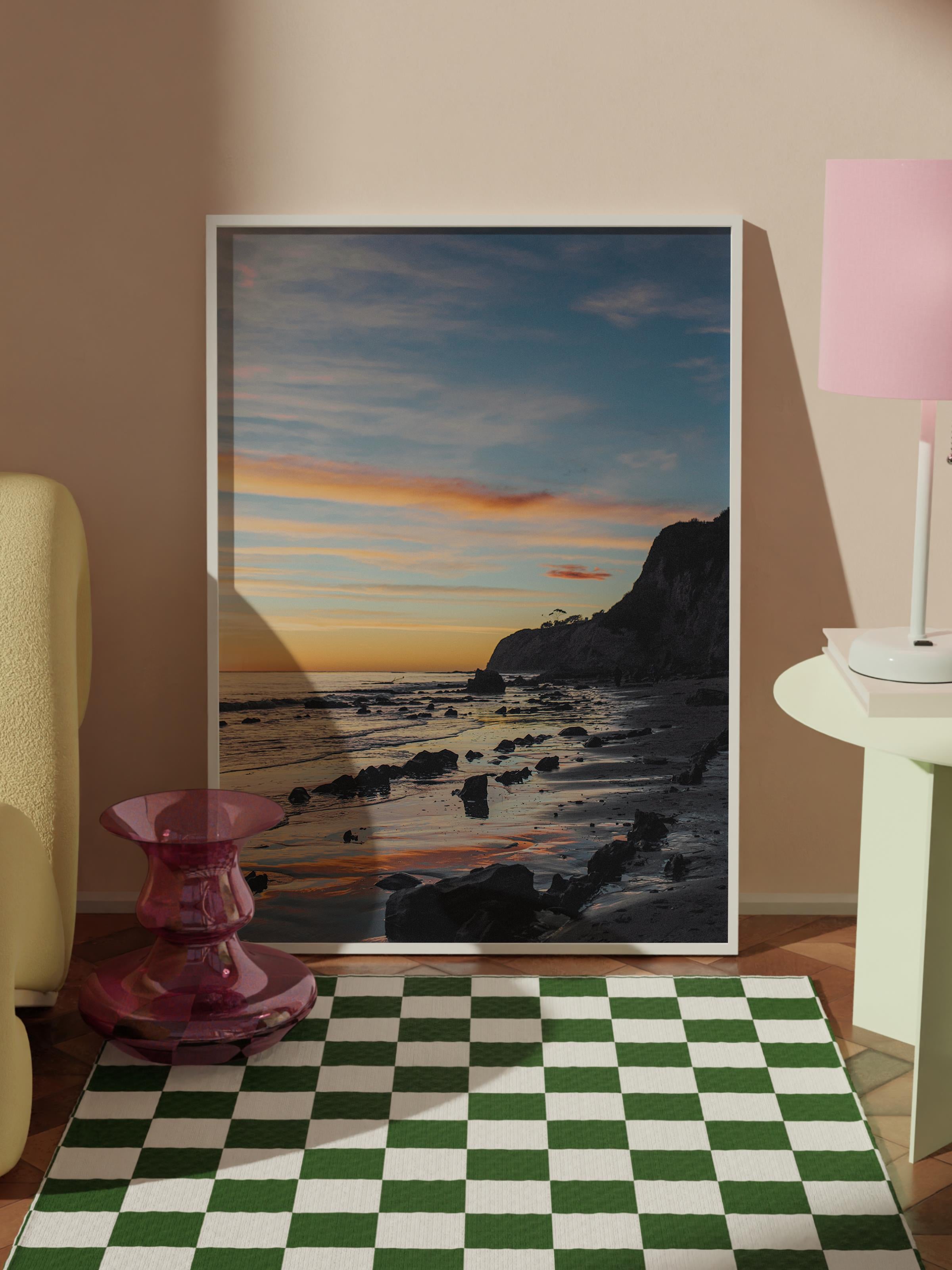 Çerçevesiz Poster, Yaz Temalı Tablo NO:37, Gün Batımında Sahil Fotoğrafı, Turuncu Poster, Dikey