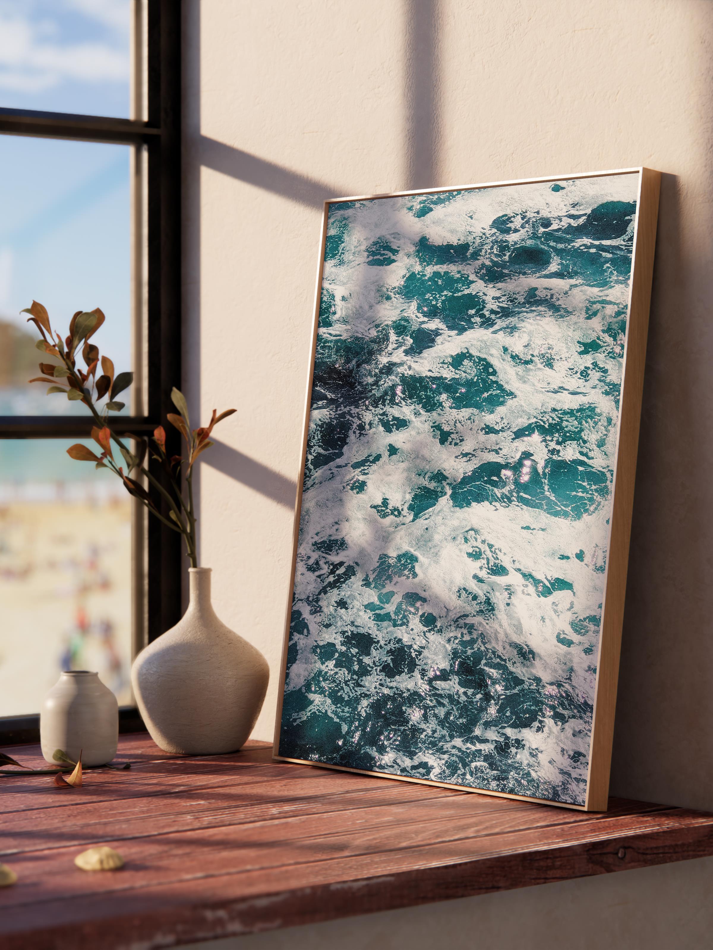 Çerçevesiz Poster, Yaz Temalı Tablo NO:41, Köpüklü Deniz Fotoğrafı, Mavi Poster, Dikey