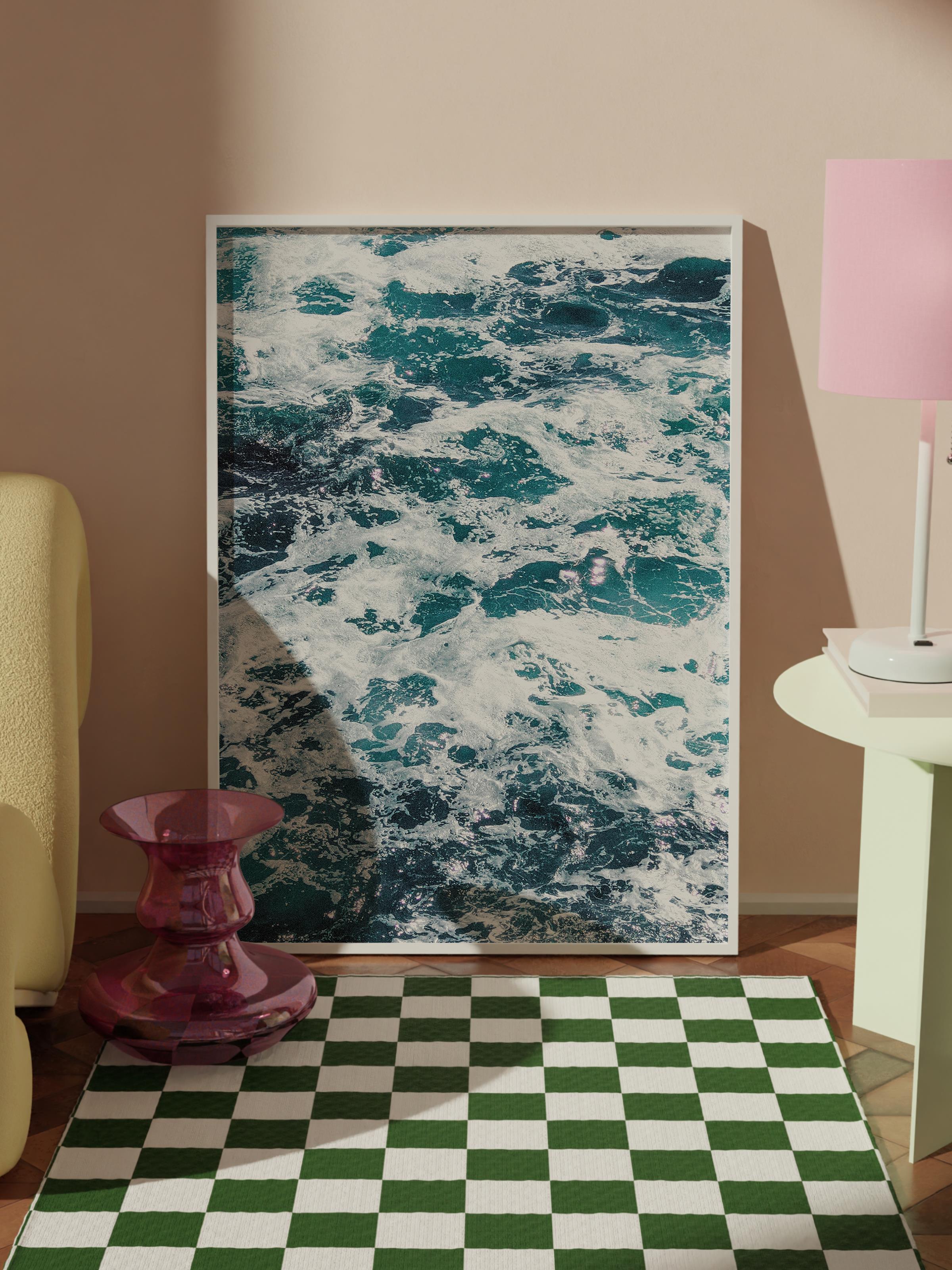 Çerçevesiz Poster, Yaz Temalı Tablo NO:41, Köpüklü Deniz Fotoğrafı, Mavi Poster, Dikey