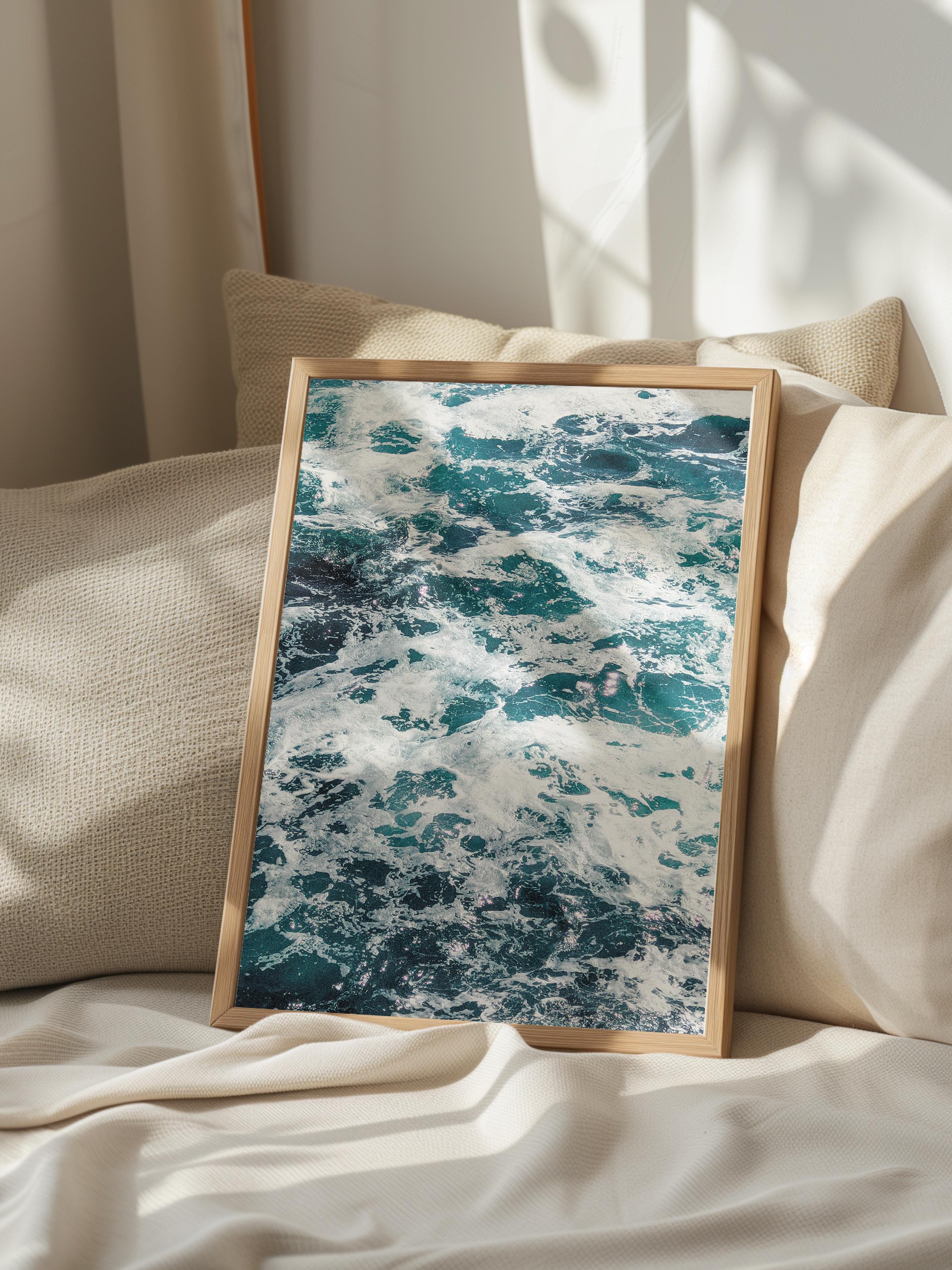 Çerçevesiz Poster, Yaz Temalı Tablo NO:41, Köpüklü Deniz Fotoğrafı, Mavi Poster, Dikey