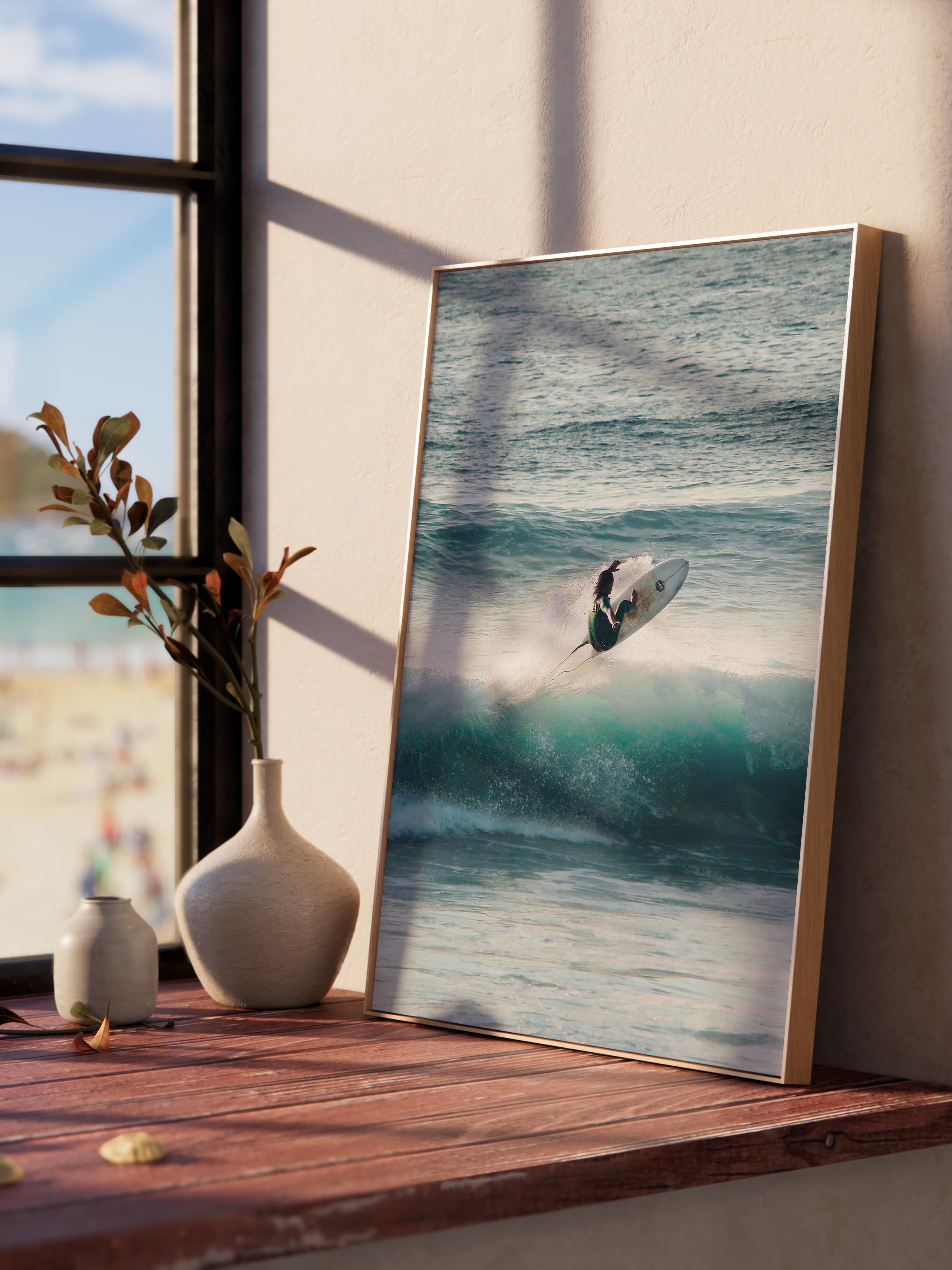 Çerçevesiz Poster, Yaz Temalı Tablo NO:45, Sörfçü Fotoğrafı, Gri Poster, Dikey