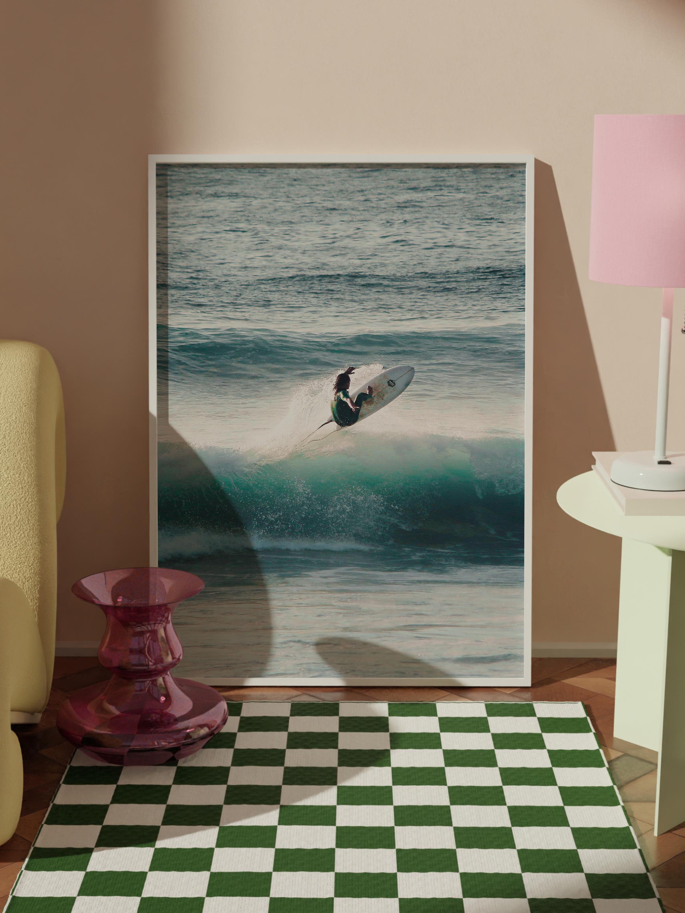 Çerçevesiz Poster, Yaz Temalı Tablo NO:45, Sörfçü Fotoğrafı, Gri Poster, Dikey