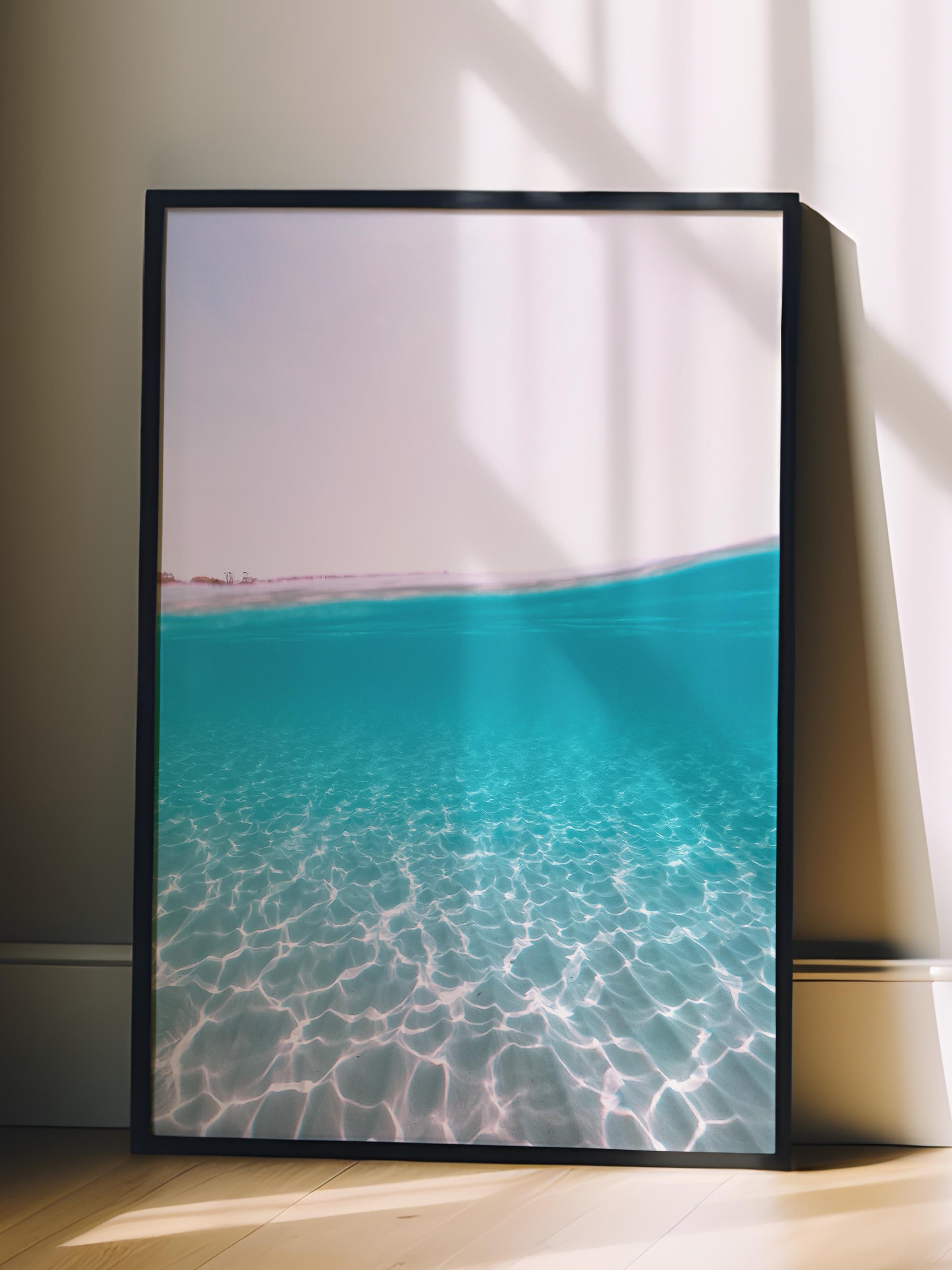 Çerçevesiz Poster, Yaz Temalı Tablo NO:46, Turkuaz Deniz Fotoğrafı, Mavi Poster, Dikey
