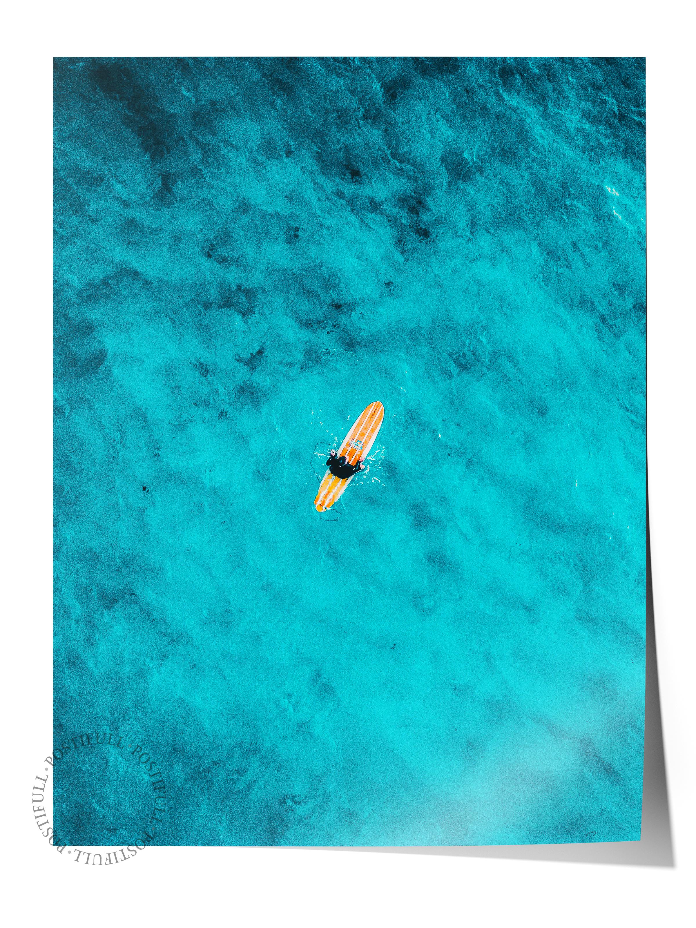 Çerçevesiz Poster, Yaz Temalı Tablo NO:5, Okyanusta Yüzen Fotoğrafı, Mavi Poster, Dikey