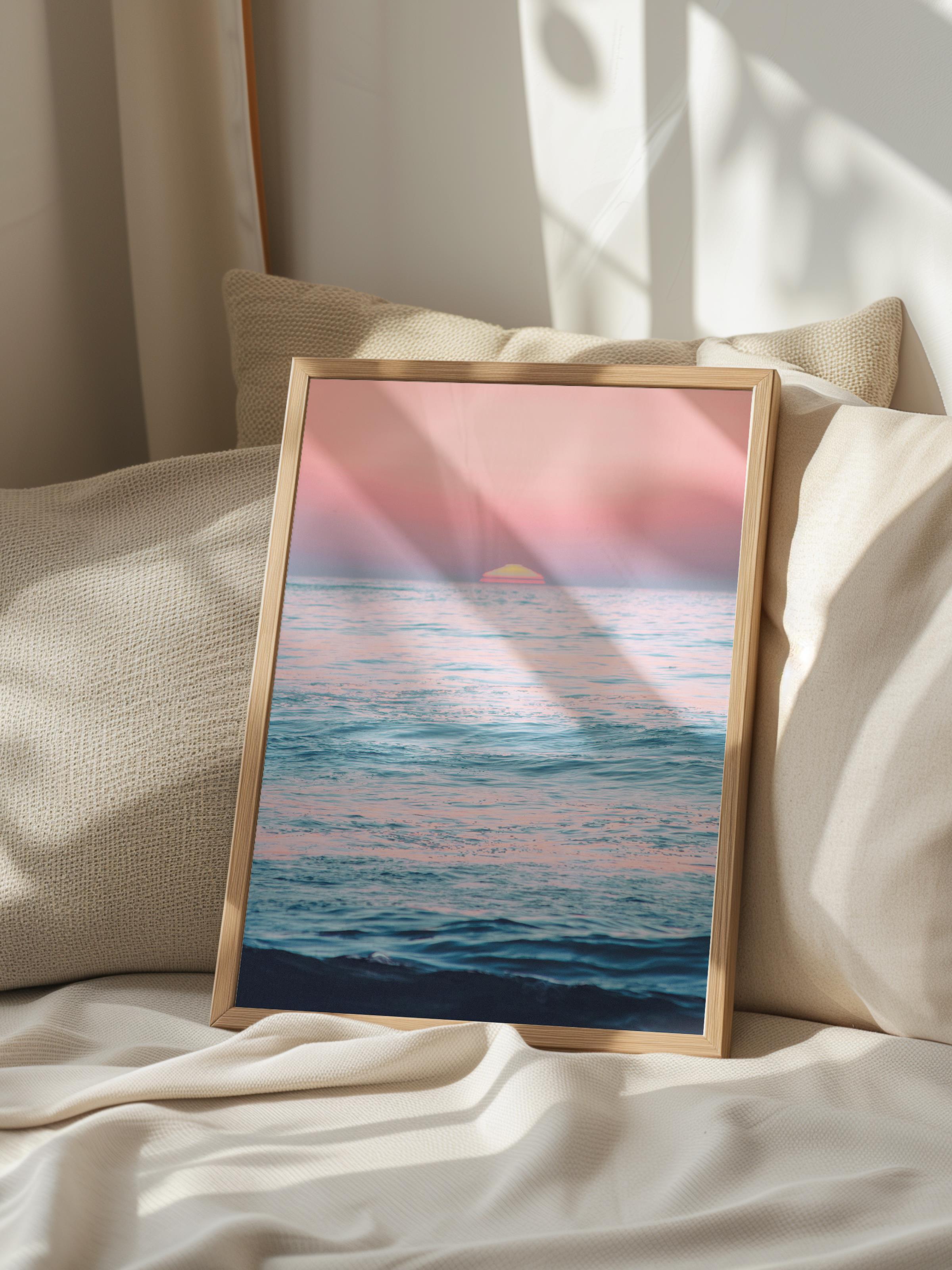 Çerçevesiz Poster, Yaz Temalı Tablo NO:56, Gün Batımında Deniz Fotoğrafı, Pembe Poster, Dikey