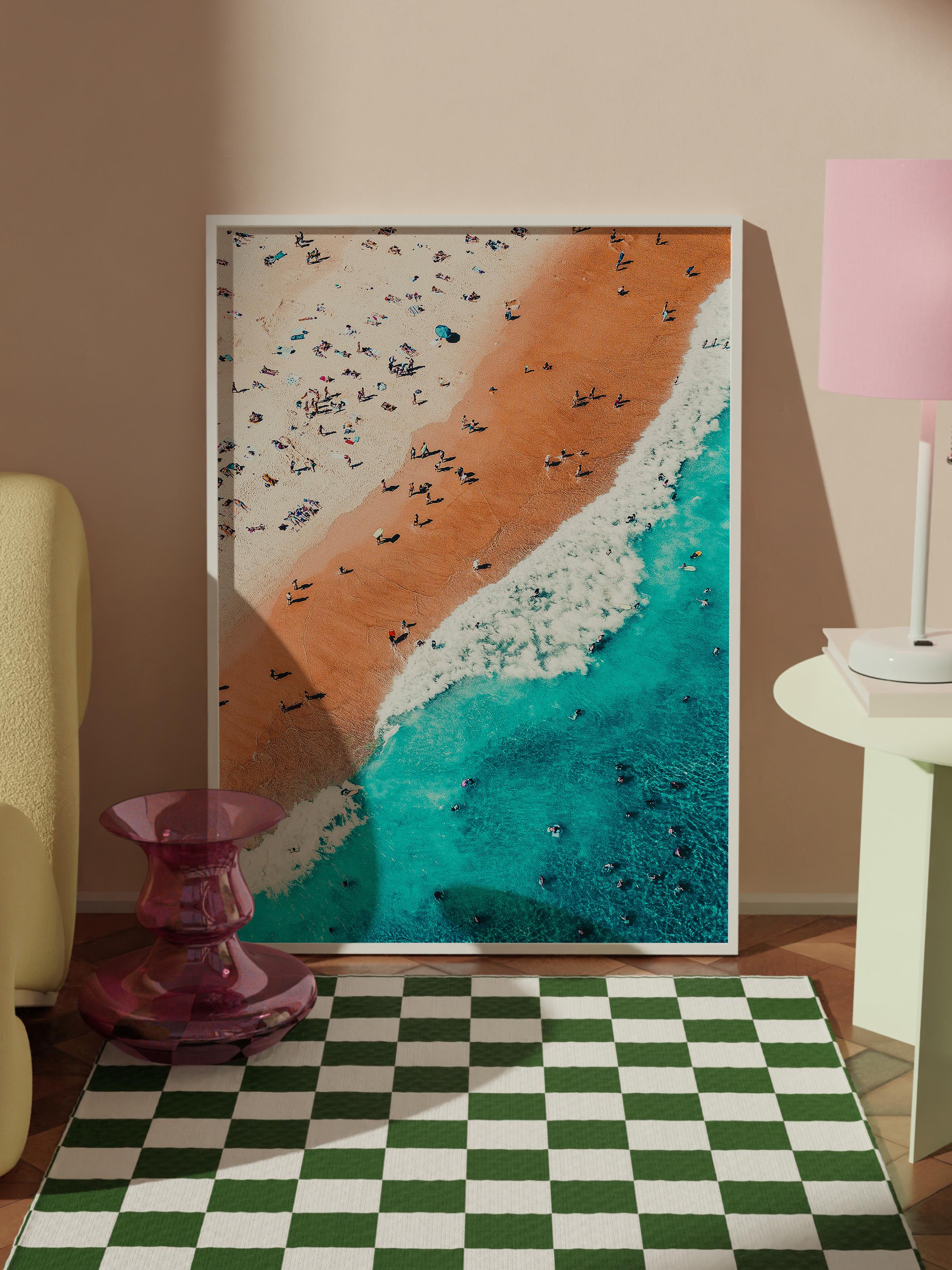 Çerçevesiz Poster, Yaz Temalı Tablo NO:6, Turuncu ve Mavi Sahil Fotoğrafı, Turuncu Poster, Dikey