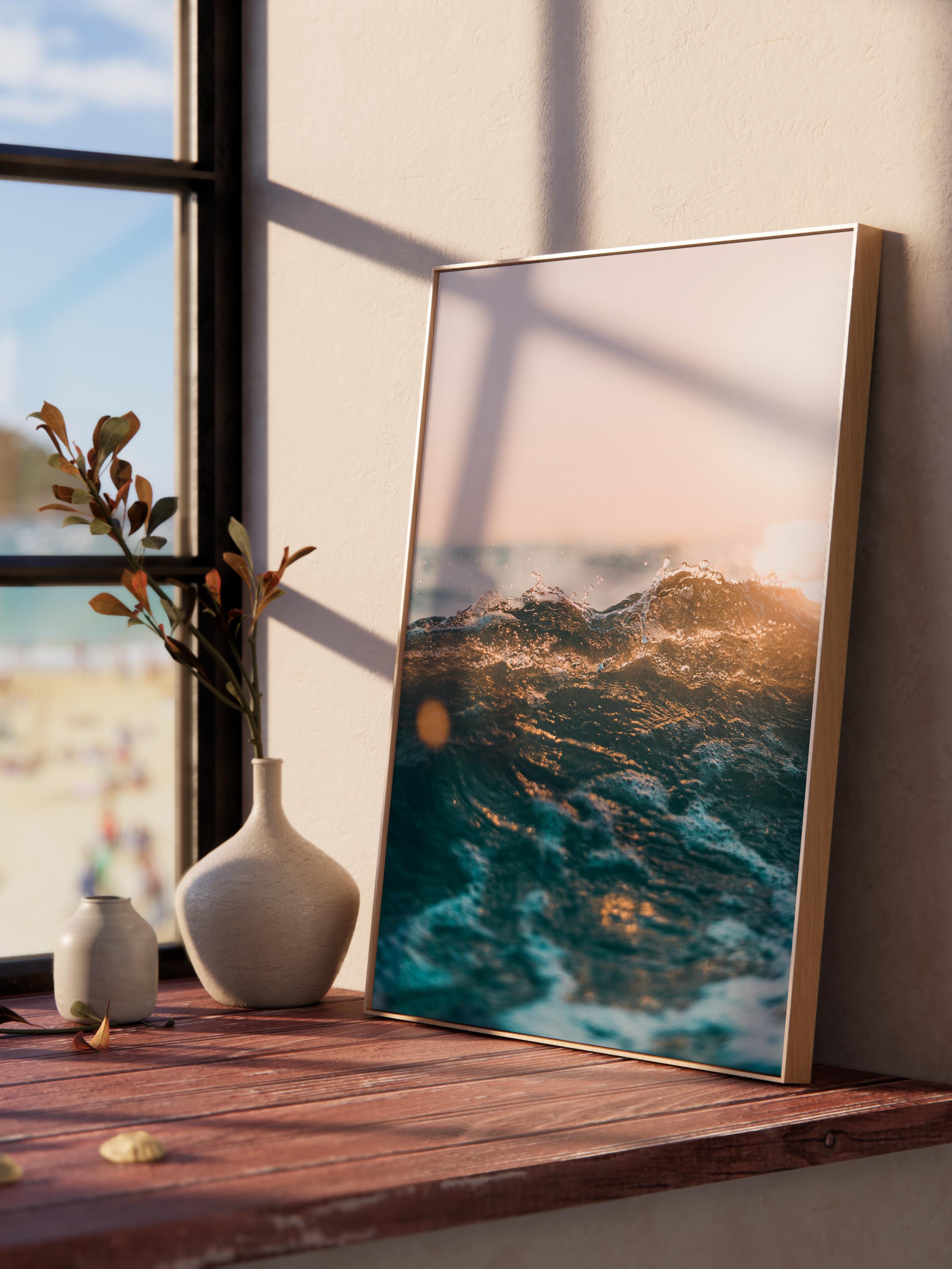 Çerçevesiz Poster, Yaz Temalı Tablo NO:61, Köpüklü Dalgalar Fotoğrafı, Mavi Poster, Dikey