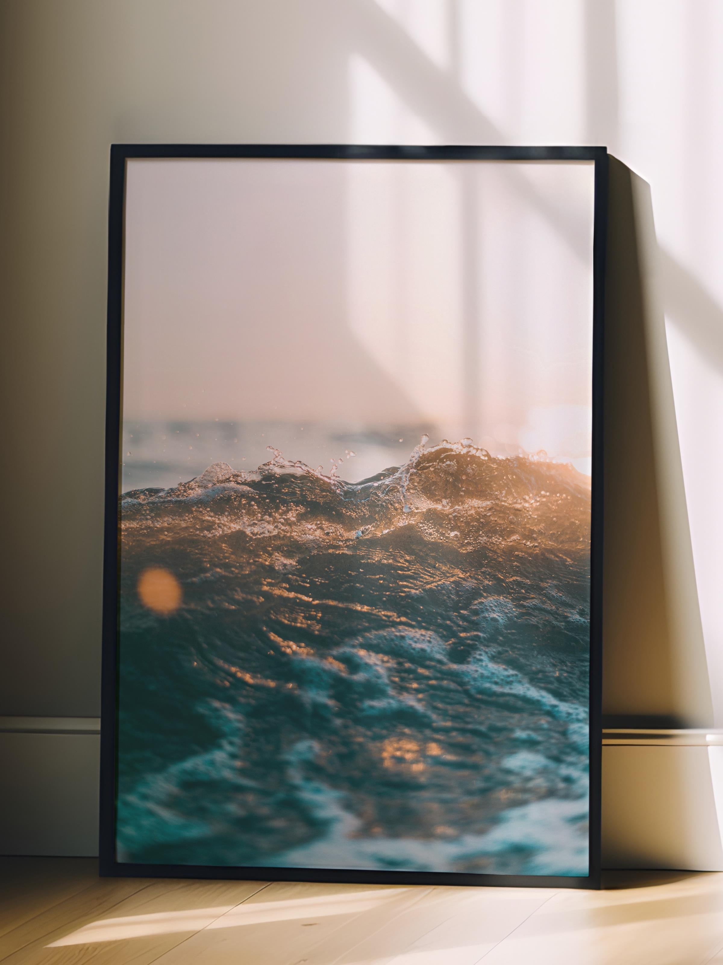 Çerçevesiz Poster, Yaz Temalı Tablo NO:61, Köpüklü Dalgalar Fotoğrafı, Mavi Poster, Dikey