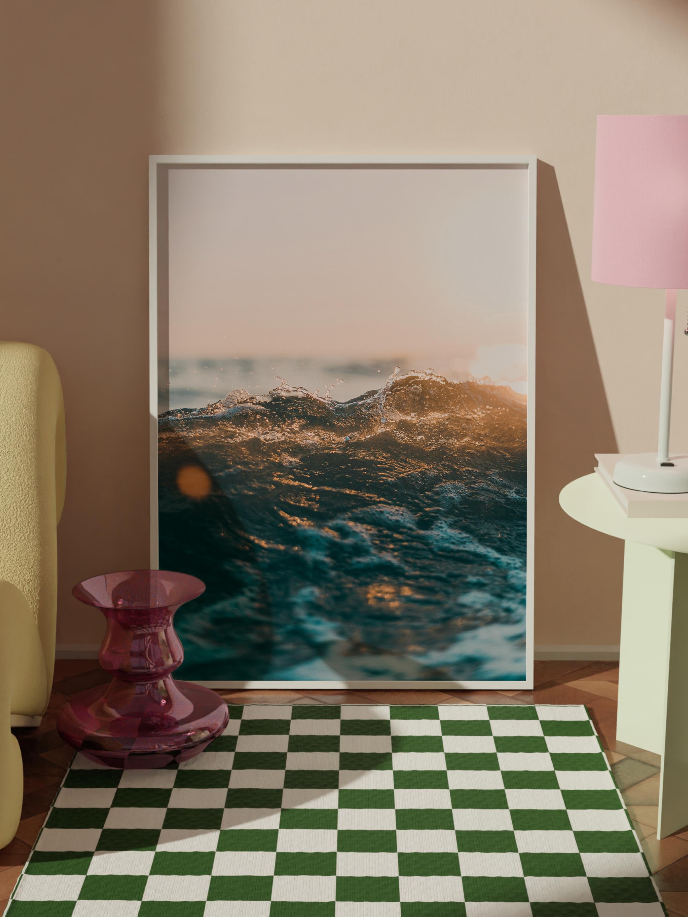 Çerçevesiz Poster, Yaz Temalı Tablo NO:61, Köpüklü Dalgalar Fotoğrafı, Mavi Poster, Dikey