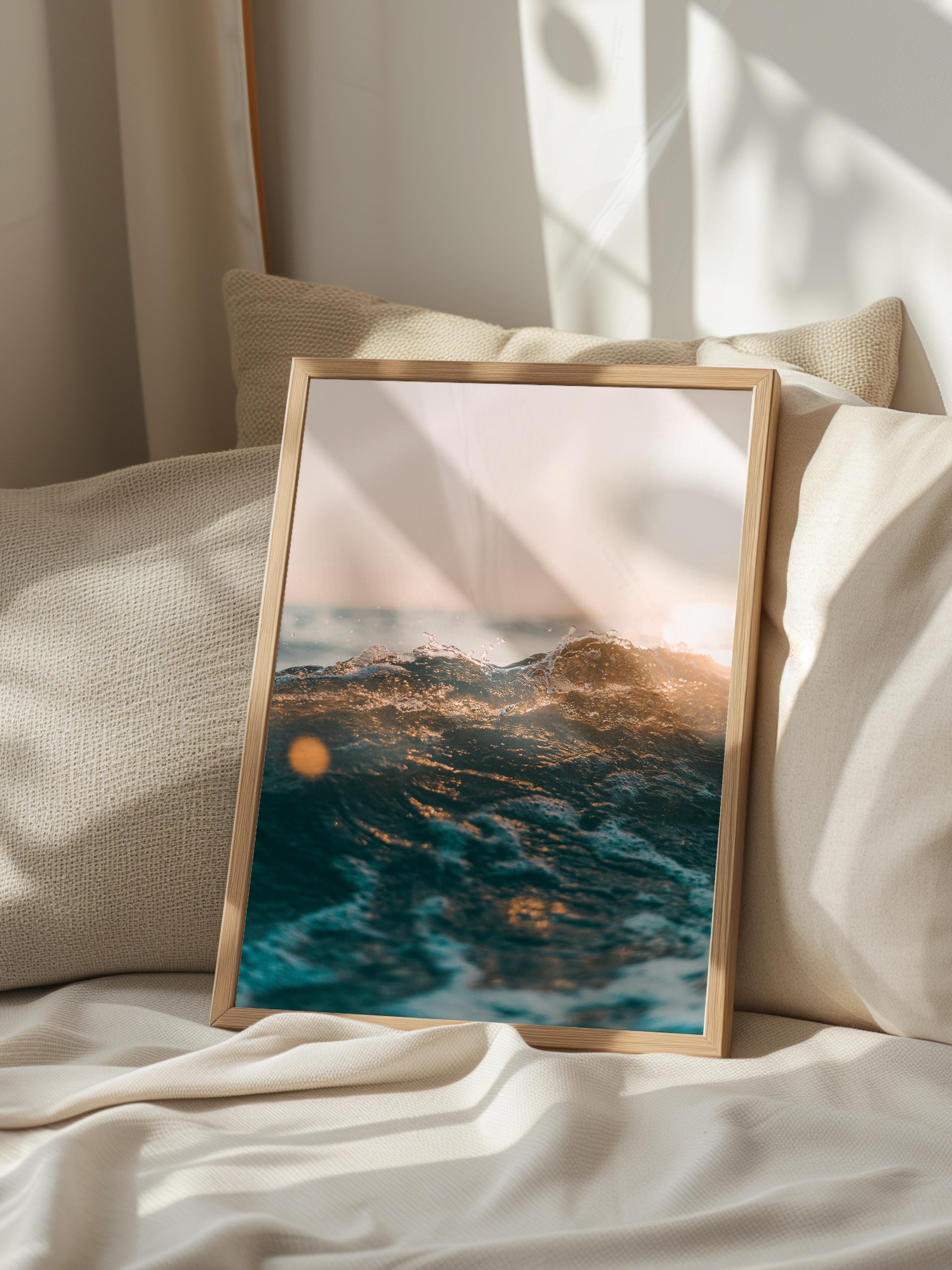 Çerçevesiz Poster, Yaz Temalı Tablo NO:61, Köpüklü Dalgalar Fotoğrafı, Mavi Poster, Dikey