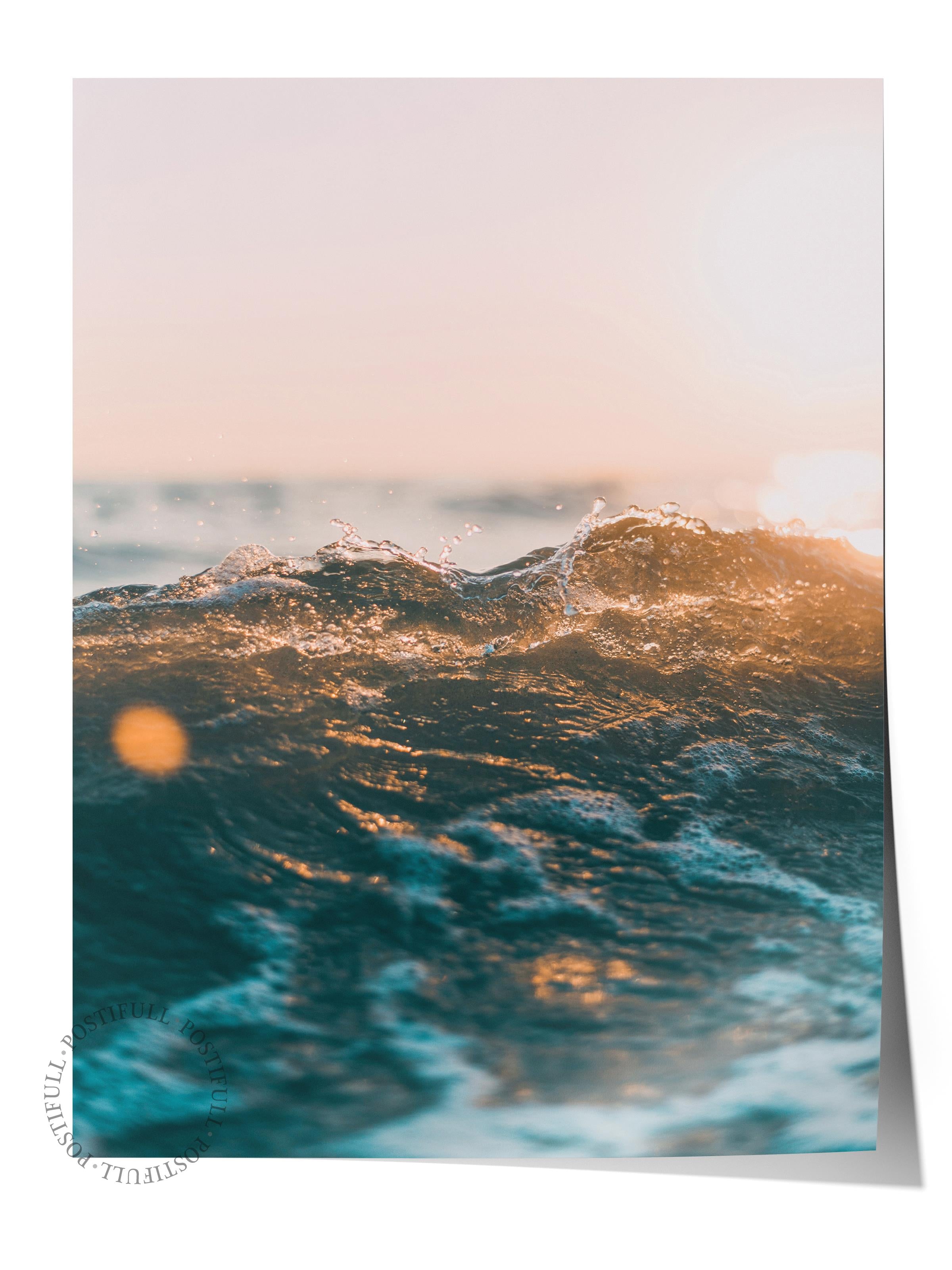 Çerçevesiz Poster, Yaz Temalı Tablo NO:61, Köpüklü Dalgalar Fotoğrafı, Mavi Poster, Dikey