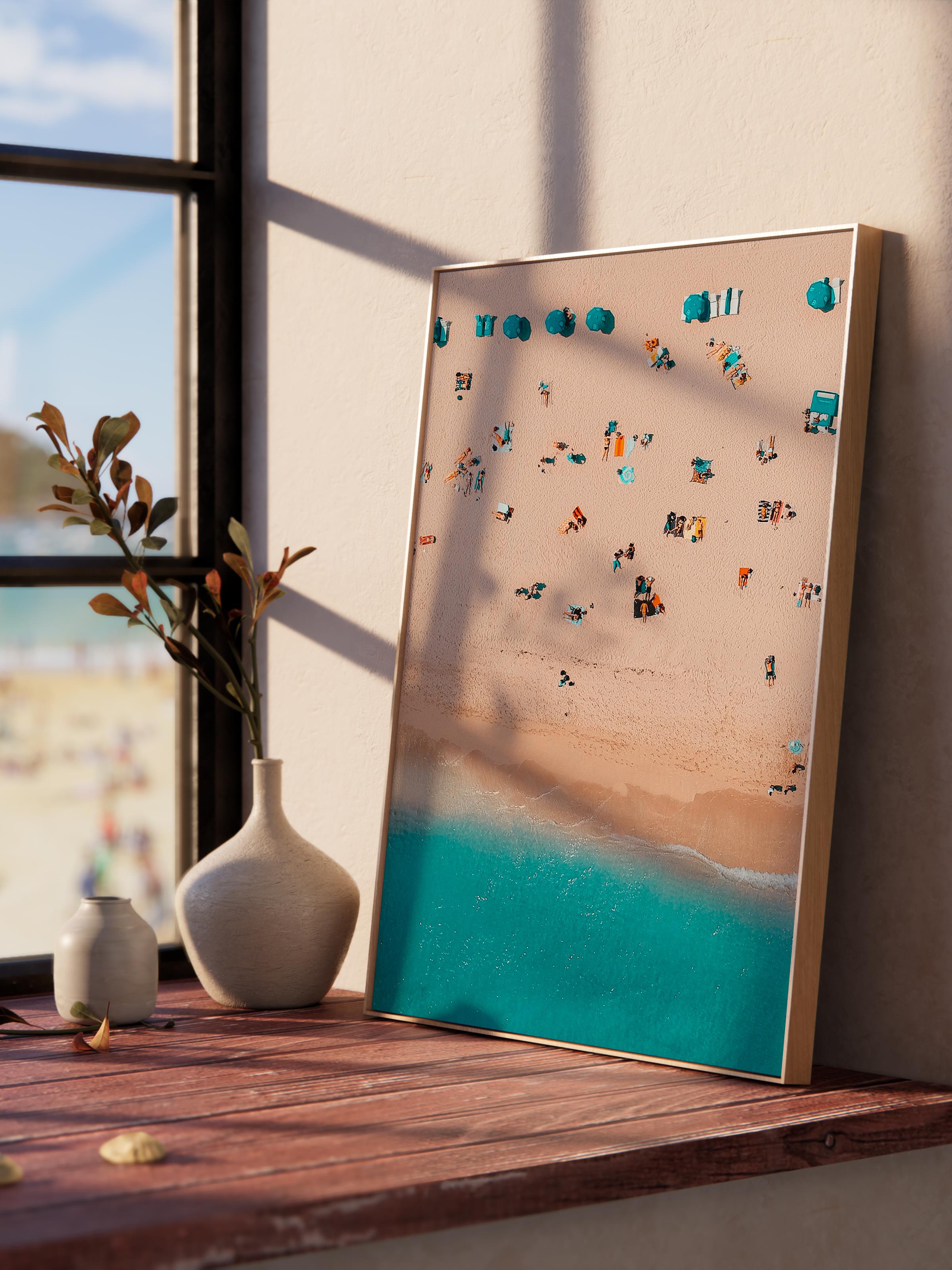 Çerçevesiz Poster, Yaz Temalı Tablo NO:62, Kuşbakışı Plaj Fotoğrafı, Bej Poster, Dikey