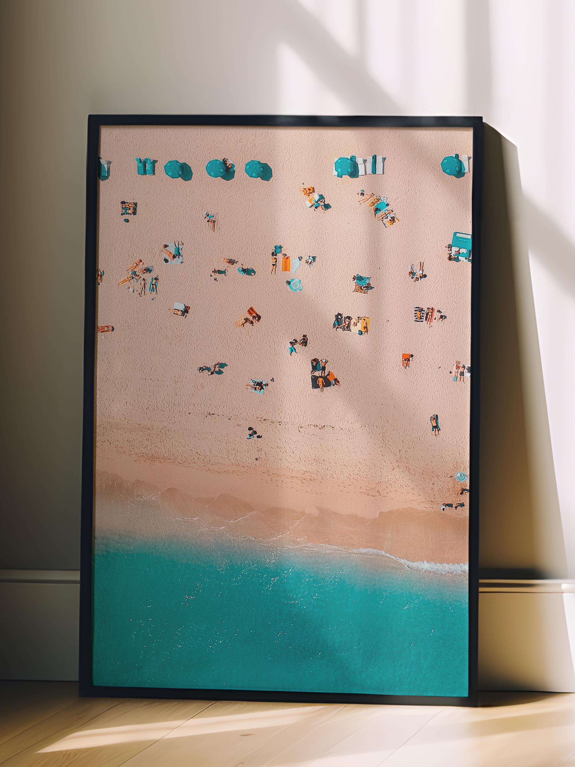 Çerçevesiz Poster, Yaz Temalı Tablo NO:62, Kuşbakışı Plaj Fotoğrafı, Bej Poster, Dikey