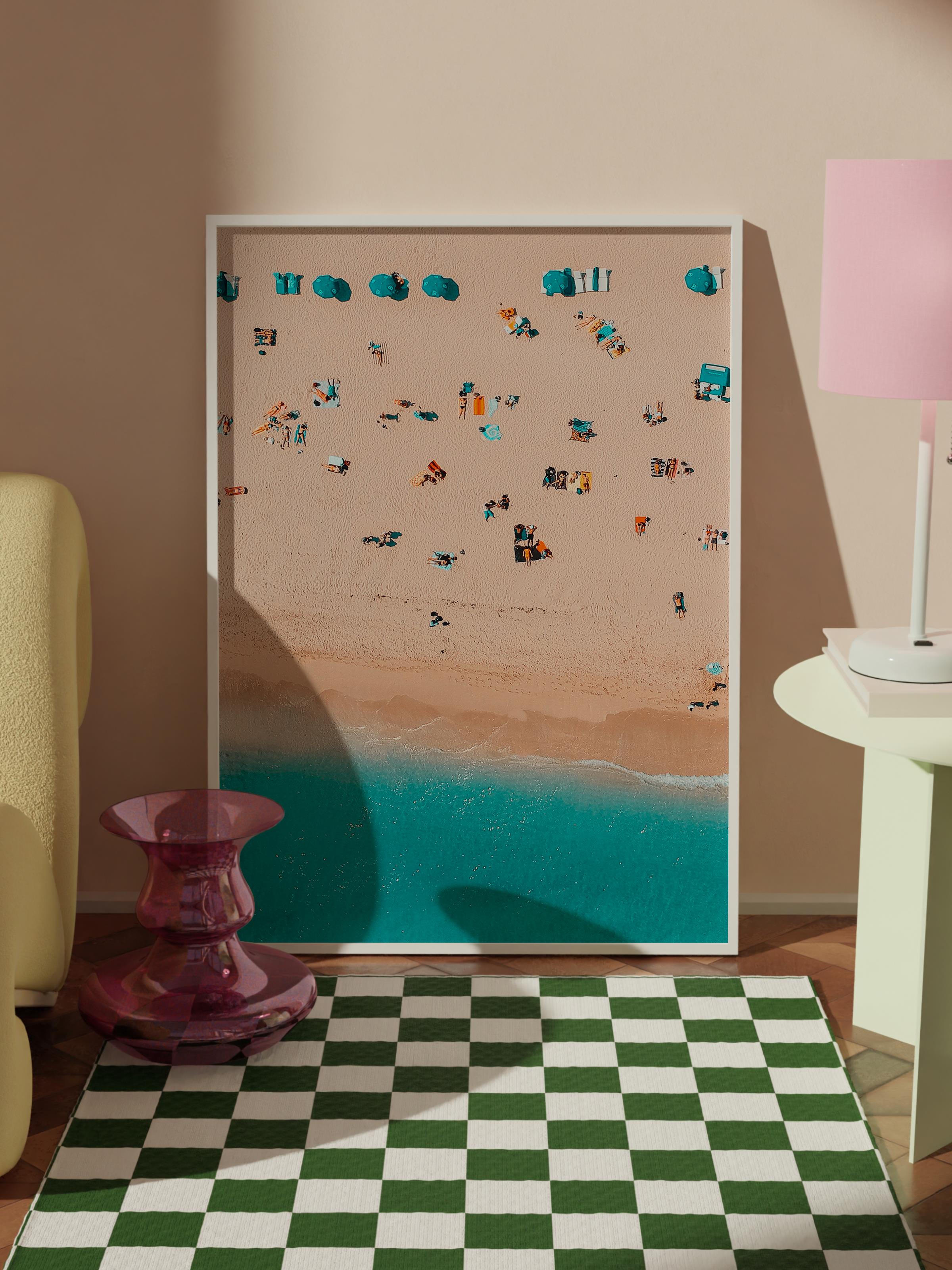 Çerçevesiz Poster, Yaz Temalı Tablo NO:62, Kuşbakışı Plaj Fotoğrafı, Bej Poster, Dikey